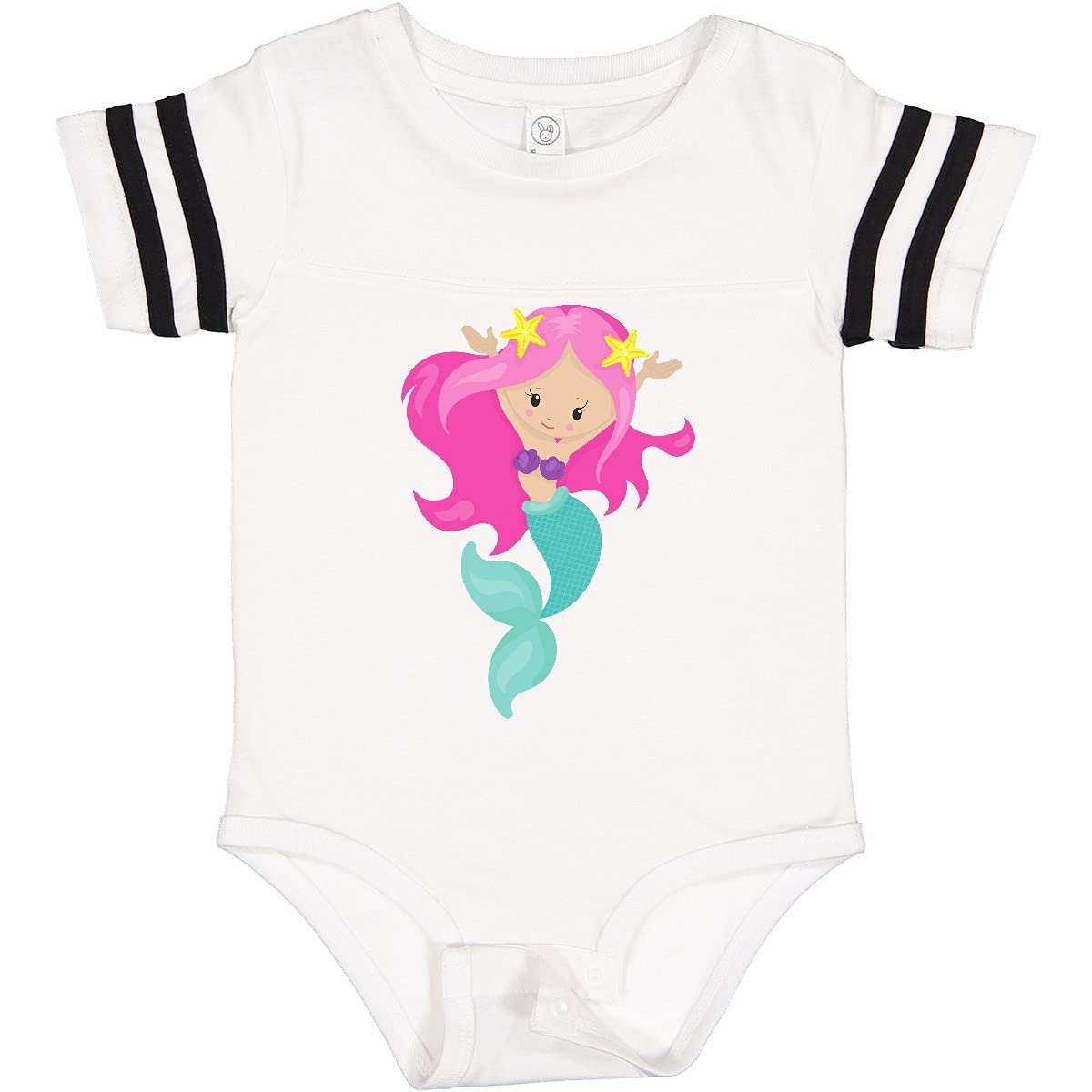 Inktastic Cute Mermaid Baby Bodysuit - Little Mermaid & Starfish Design with Pink Hair | Soft Cotton Onesie for Newborns & Infants | Perfect for Beach Trips, Mermaid Themed Parties & Photo Shoots