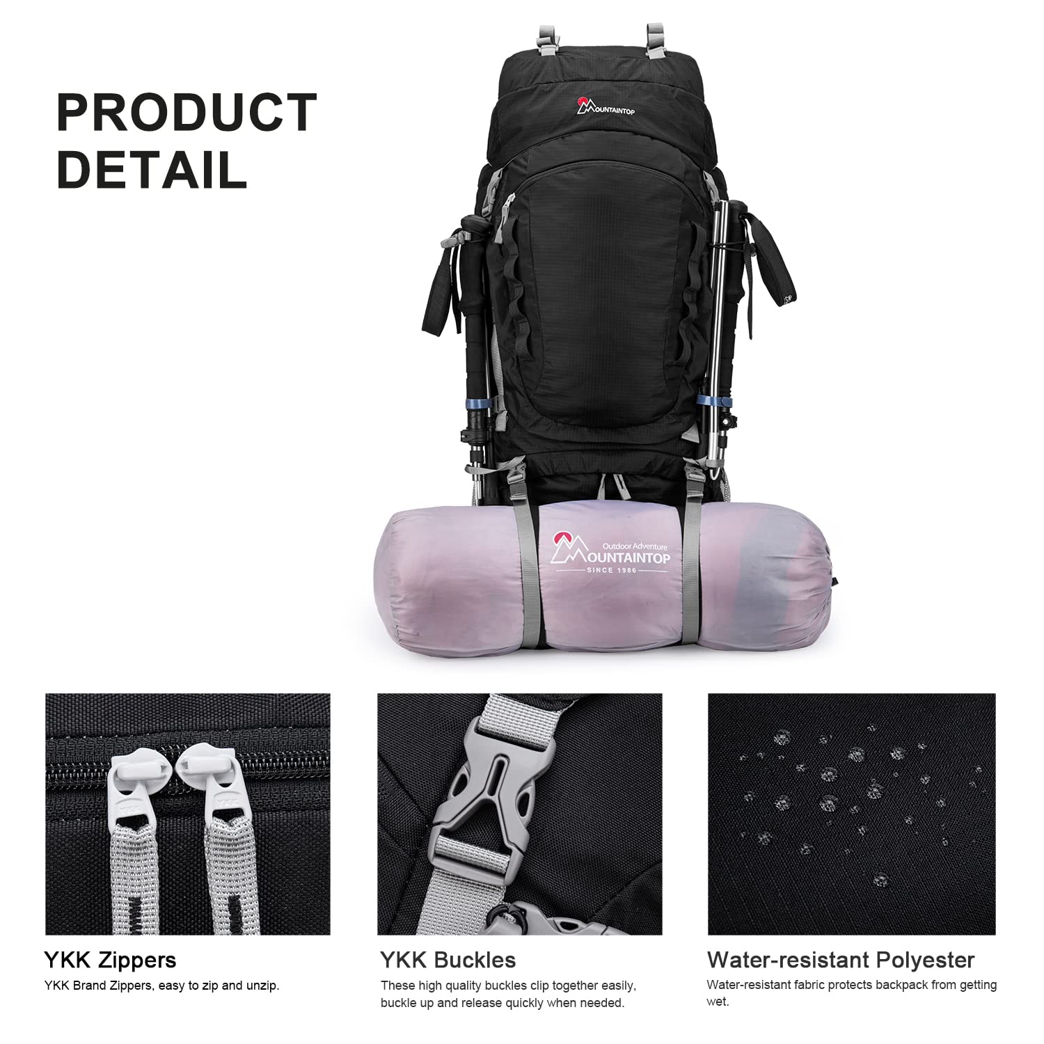 MOUNTAINTOP 80L Internal Frame Backpack for Men & Women - Lightweight Hiking Backpack with Adjustable Straps & Rain Cover - Perfect for Camping, Trekking and Outdoor Adventures