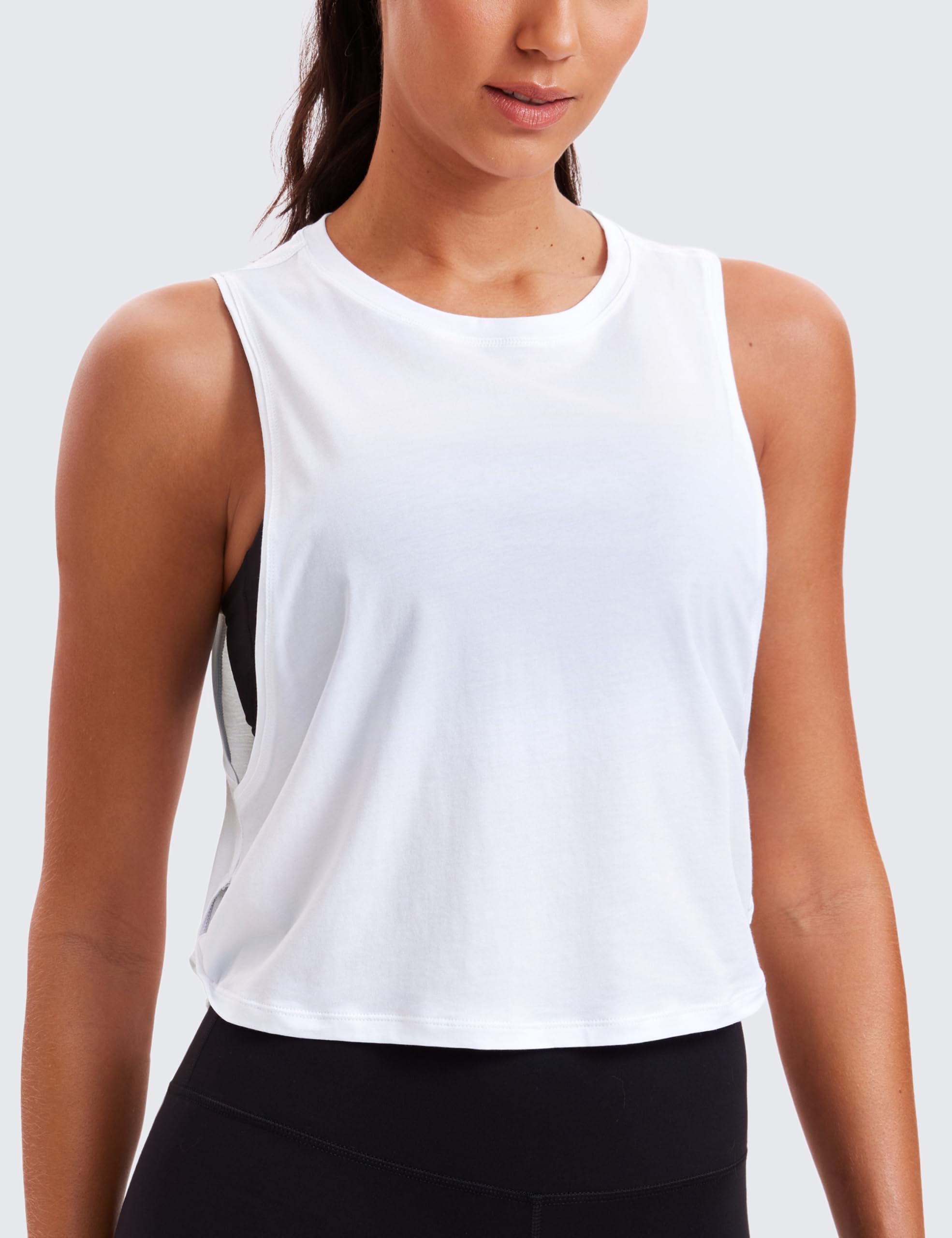 CRZ YOGA Women's Pima Cotton Cropped Workout Tank Top - Sleeveless Athletic Shirt for Yoga, Running & Gym | Breathable Summer Exercise Top for Active Lifestyles