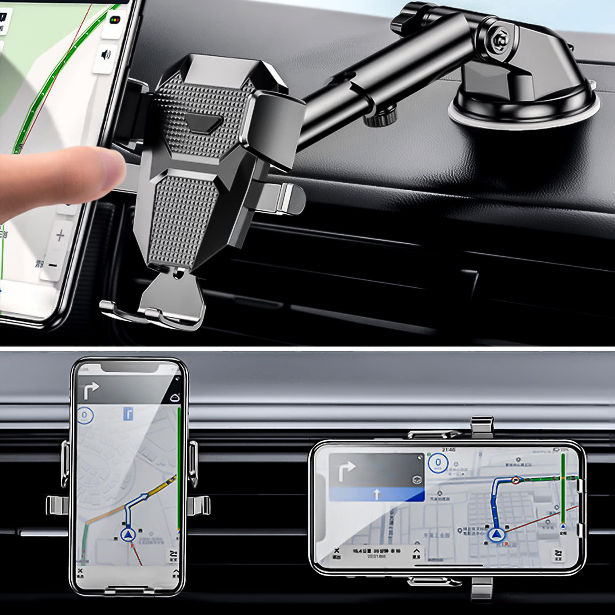 Universal Car Phone Holder Mount - Compatible with All Smartphones, Strong Suction Cup & Sticky Gel Pad for Windshield/Dashboard/Window - Perfect for Hands-Free Navigation, Road Trips & Daily Commuting