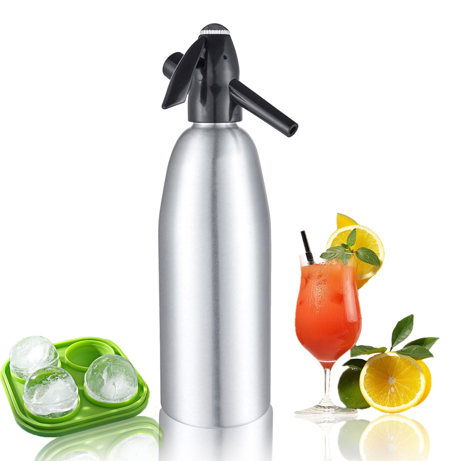 1L Portable Soda Siphon Sparkling Water Maker Machine - Home & Outdoor Carbonated Water Dispenser for Fresh Soda, Cocktails & Drinks | Uses 8g CO2 Cartridges (Not Included) | Perfect for Parties, Camping & Kitchen Use