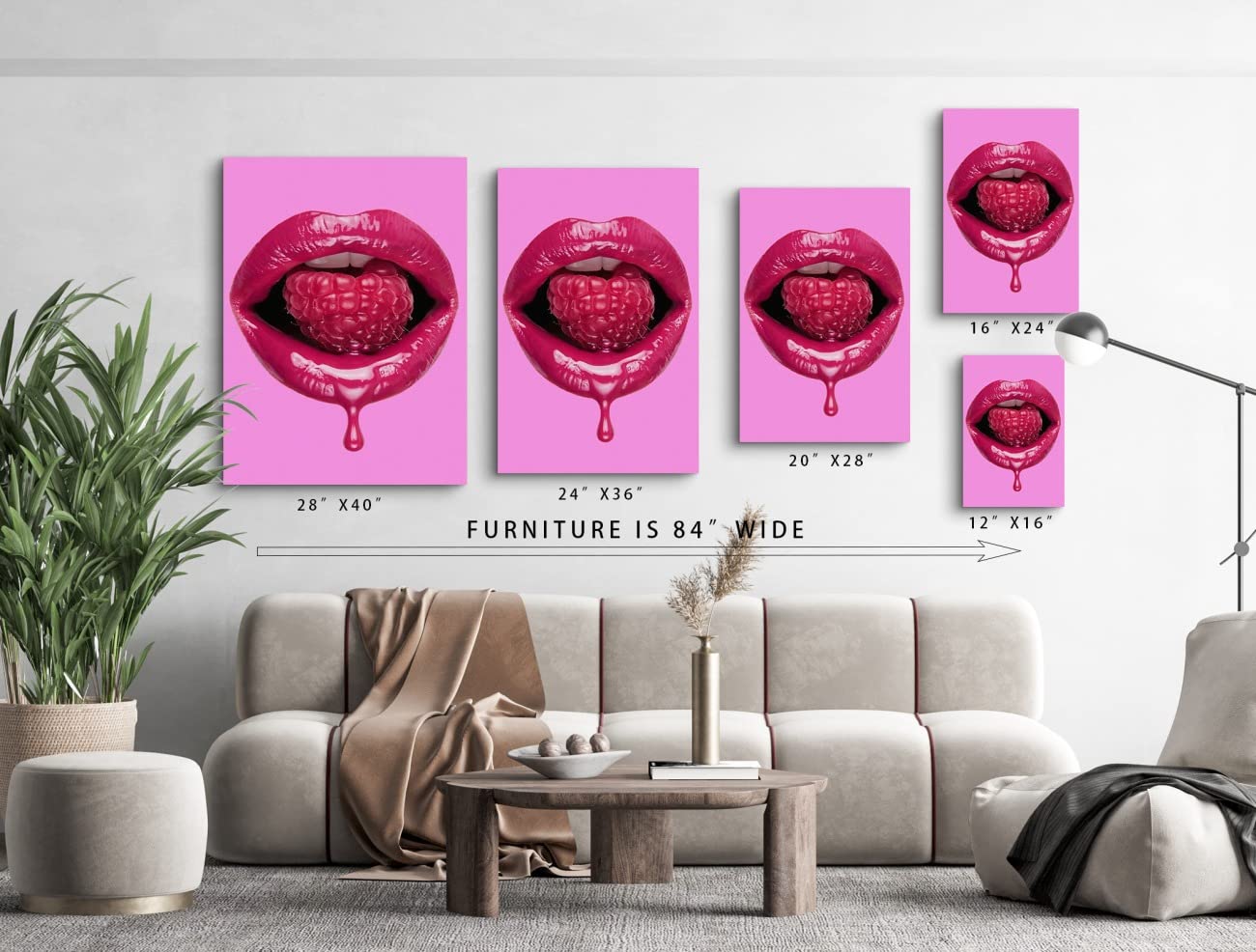 Fuchsia Lips Wall Art - Purple & Red Lips with Raspberry Sweet Artwork - Modern Framed Wall Decor Print (24x36 Inches) - Perfect Gift for Women, Girls - Ideal for Home, Office, Bedroom & Living Room Decor