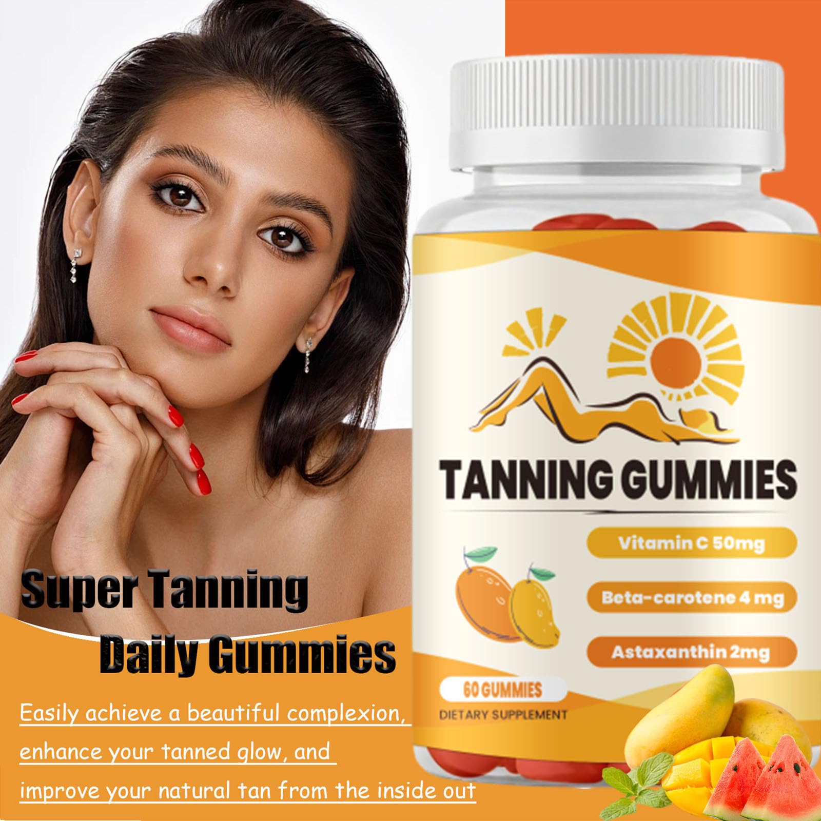 Super Tanning Gummies with Astaxanthin, Vitamin C & Turmeric - Natural Skin Glow Supplement for Healthy Tan (60 Count) | Sunless Tanning Boost for Beach & Summer Vacation Prep