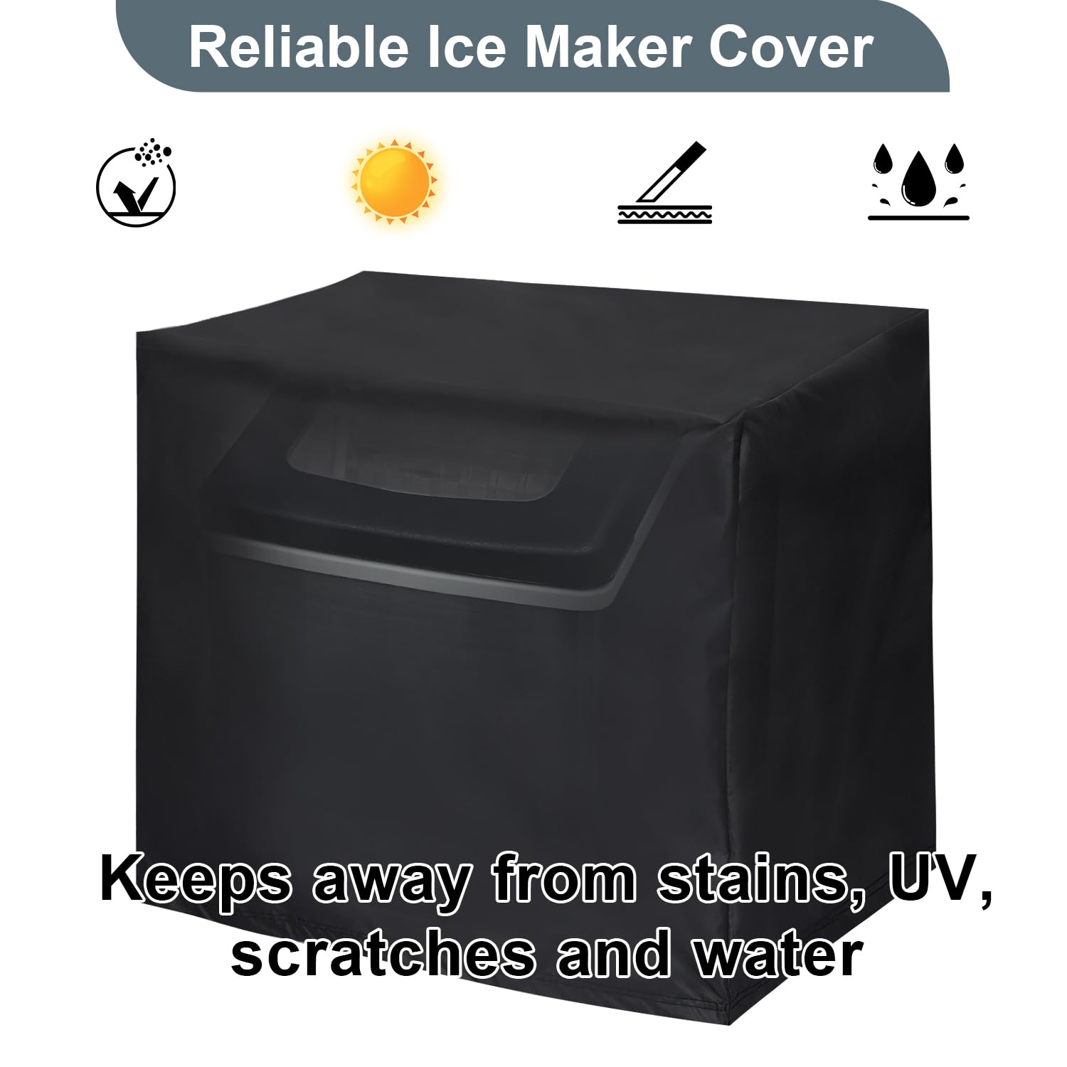 Universal Waterproof Ice Maker Cover - Fits Rice Cooker, Bread Machine & Countertop Appliances for Home, Garage & Office Use - Durable Black Appliance Protector (Great for Kitchen, Workshop & Office Organization)