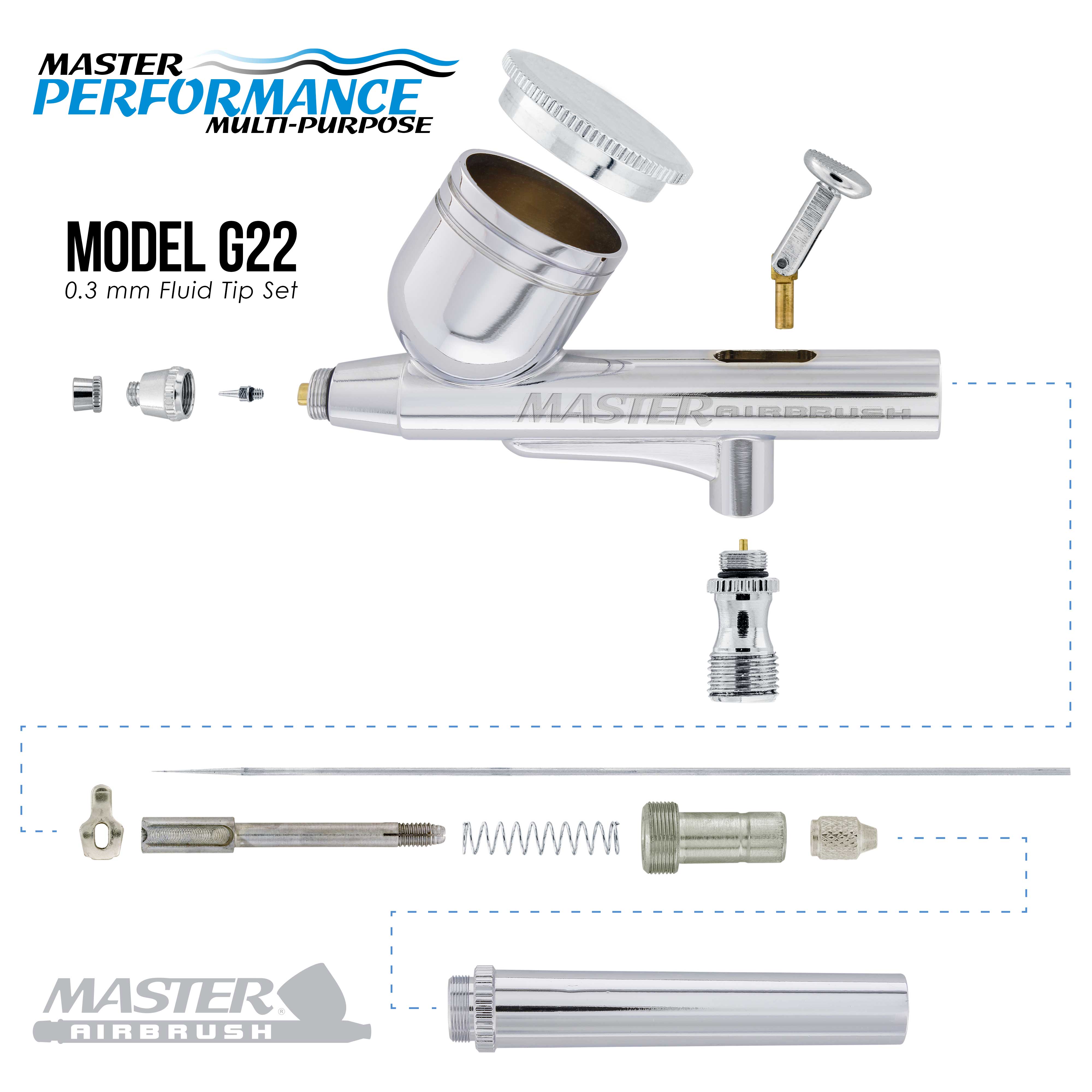 G22 Gravity Feed Dual Action Airbrush Kit - 1/3 oz. Fluid Cup, 0.3 mm Tip with Hose & 1/5HP Air Compressor - Professional Multi-Purpose Airbrushing System for Model Painting, Cake Decorating & DIY Crafts