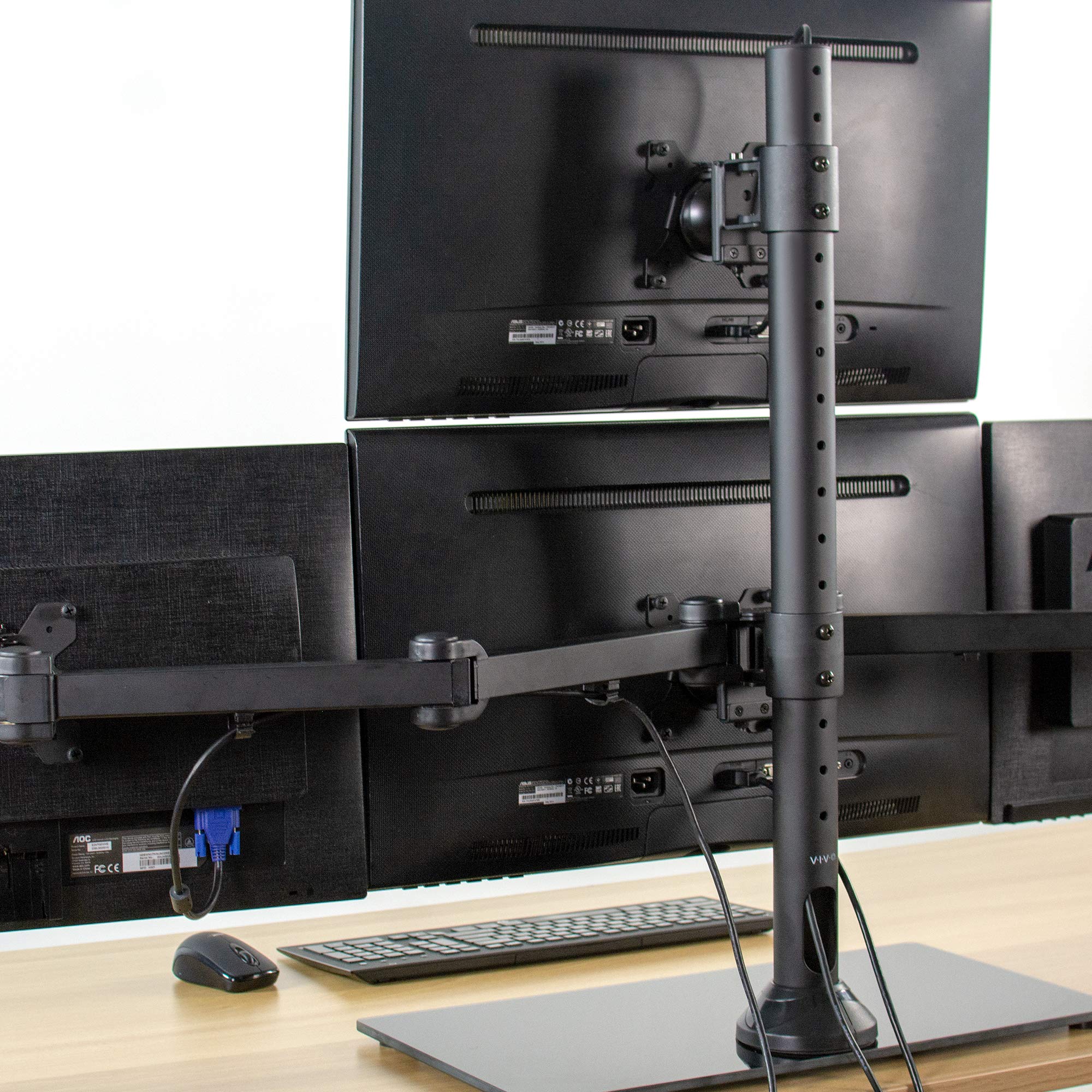 VIVO Black Steel Quad Monitor Stand for 4 Screens up to 24 inches - Heavy Duty Adjustable Free Standing LCD/LED Computer Display Mount STAND-V004TG - Perfect for Home Office, Gaming Setup & Multi-Tasking Workspace