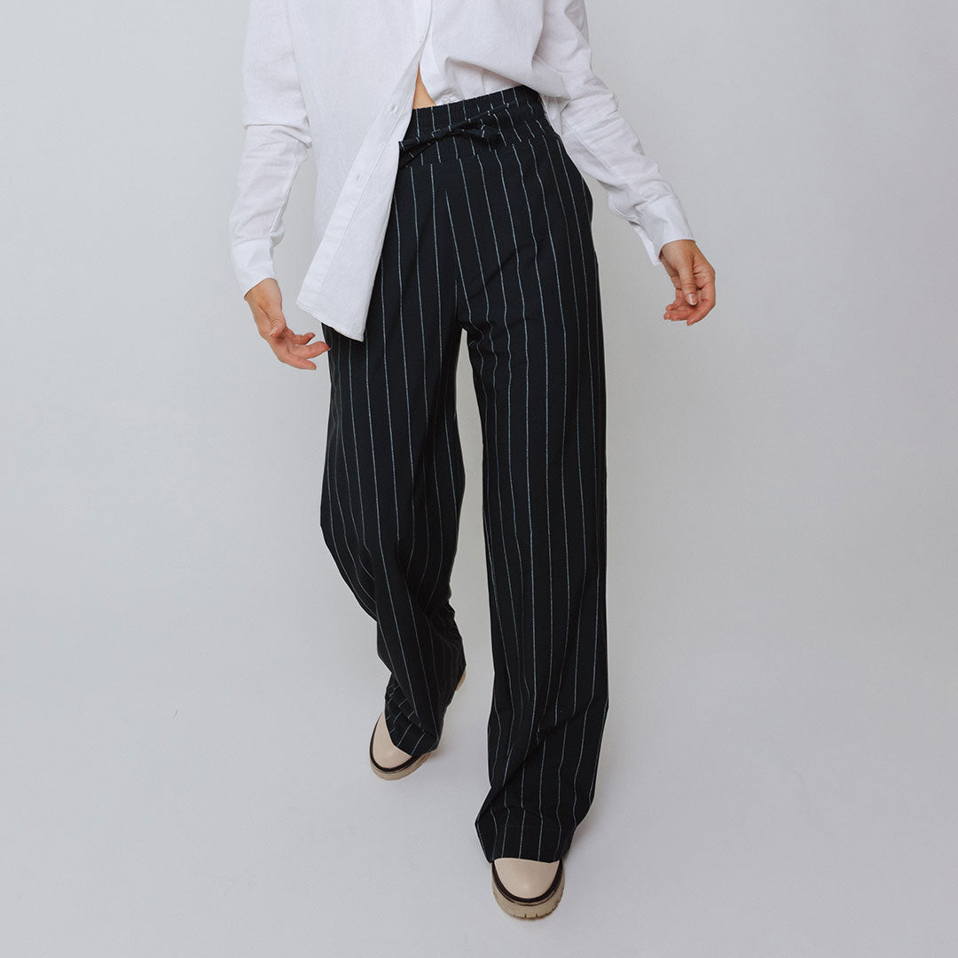 Audrey Women's Navy Pinstripe Dress Pants - Professional Office Work Trousers for Business Casual & Formal Occasions