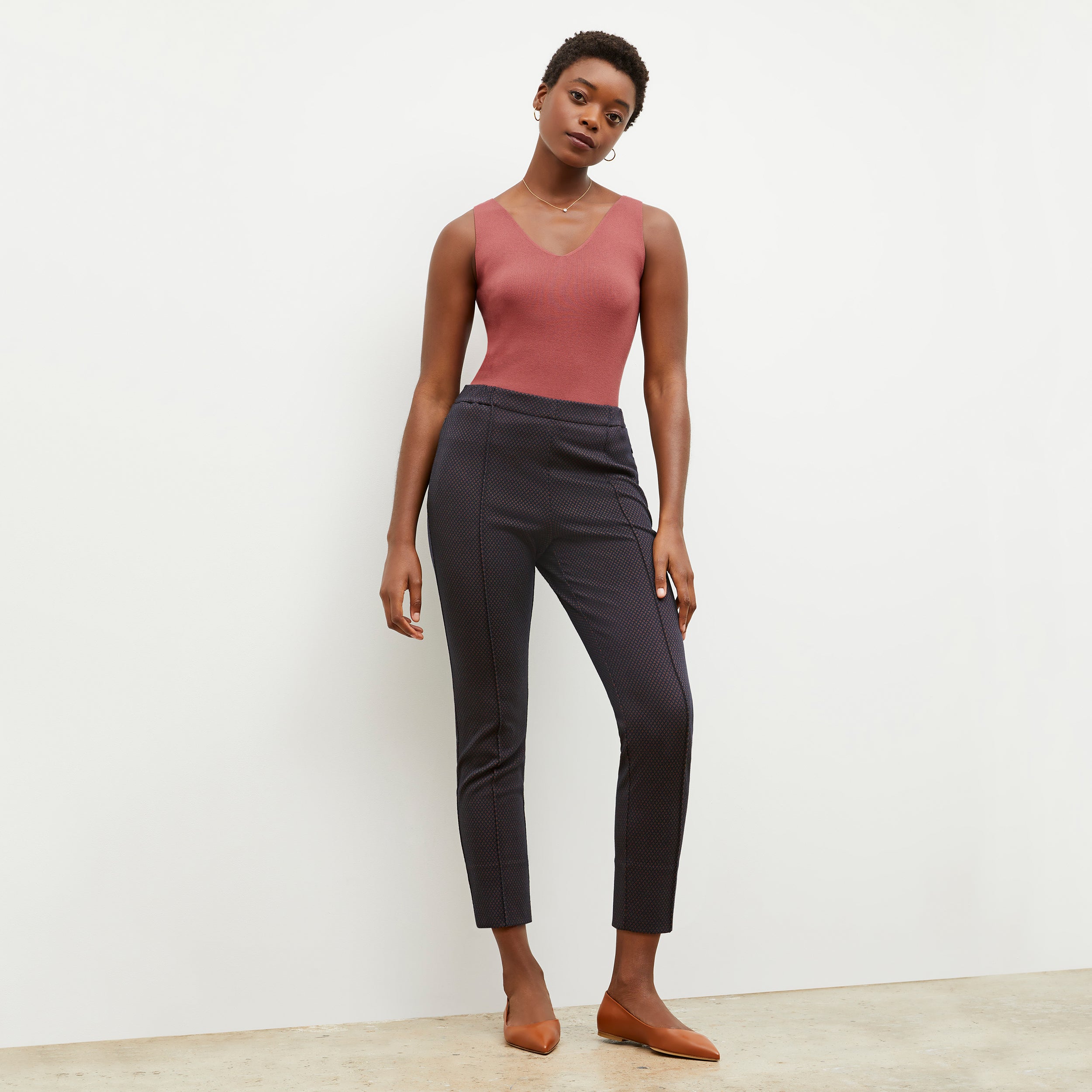 Colby Pant Stretch Foulard Knit Women's Casual Pants - Navy Multi Color for Work, Travel & Everyday Comfort