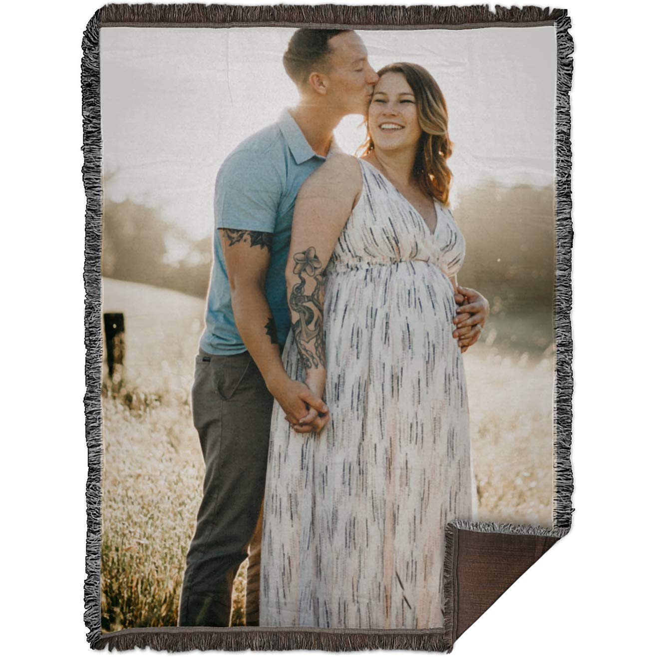 Custom Personalized Woven Blanket with Your Photo - 100% Soft Cotton, 60'' x 80'' - Perfect for Home Decor, Wedding Gifts & Cozy Family Keepsakes