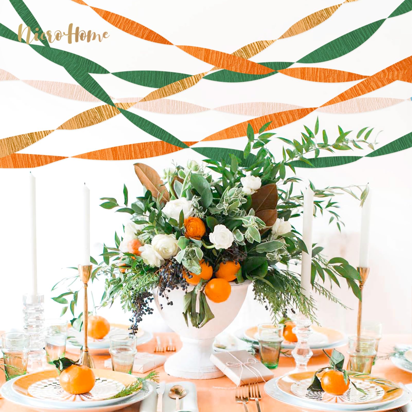 NICROHOME Little Cutie Baby Shower Decorations - 8 Rolls Orange & Green Crepe Paper Streamers for Birthday Parties, Summer Celebrations, Fruit Themed Events - Perfect for Nursery Decor, Gender Reveals & Baby Shower Backdrops