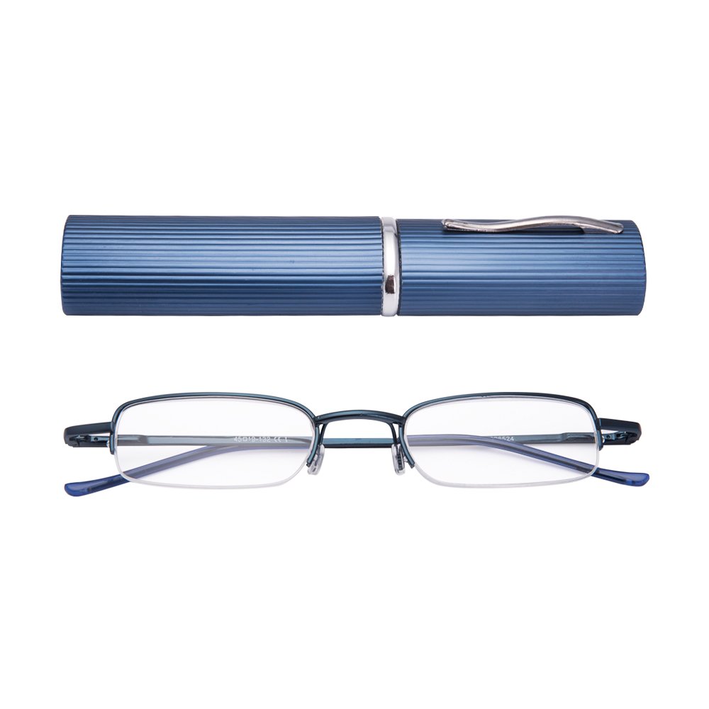 EYEGUARD 2 Pairs Spring Hinged Reading Glasses with Slim Pen Clip & Portable Aluminum Case - Lightweight Readers for Office, Travel, and Daily Use