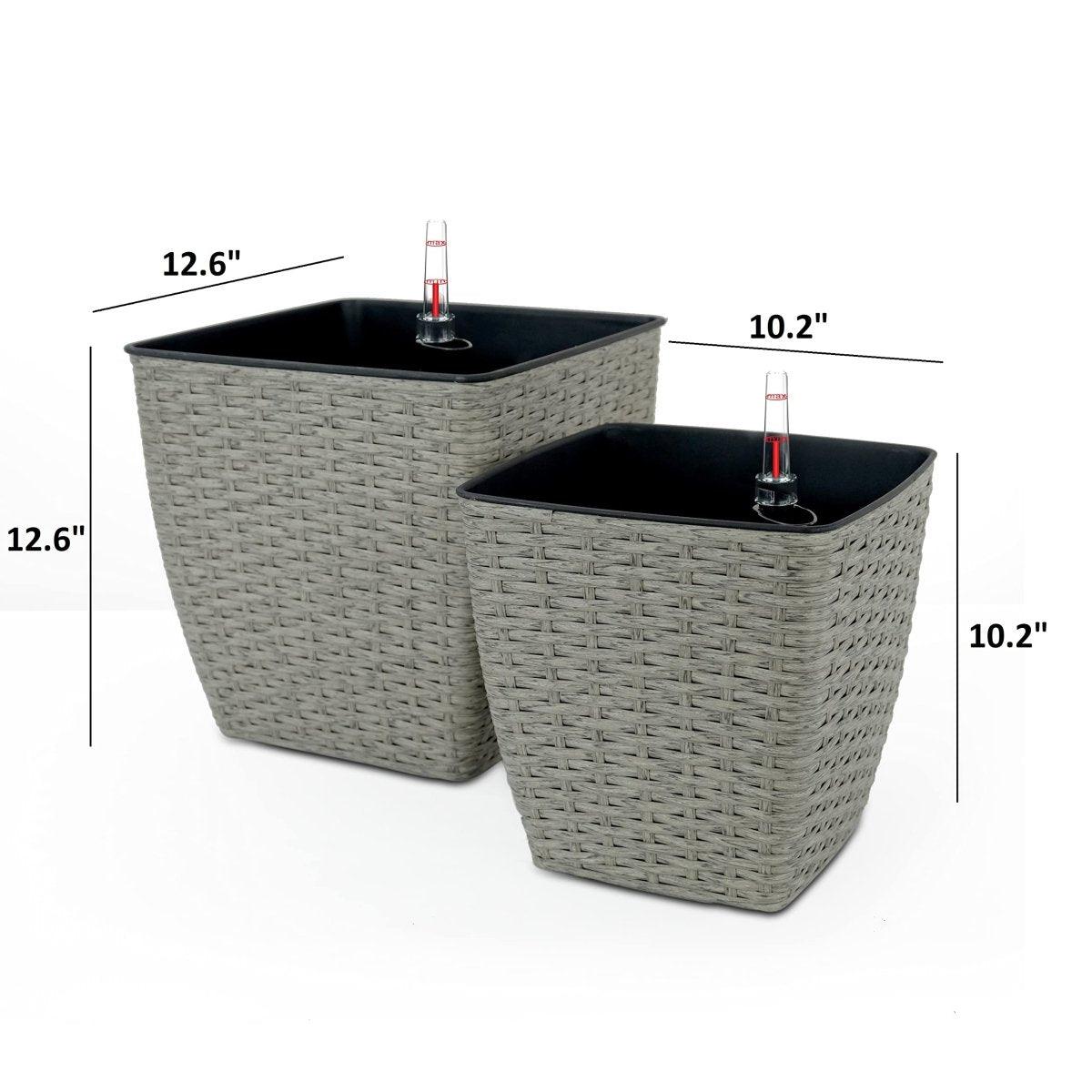 DTY Signature 2-Pack Self-Watering Planters - Handwoven Wicker Square Plant Pots for Indoor/Outdoor Decor - Perfect for Home, Office, and Garden Use