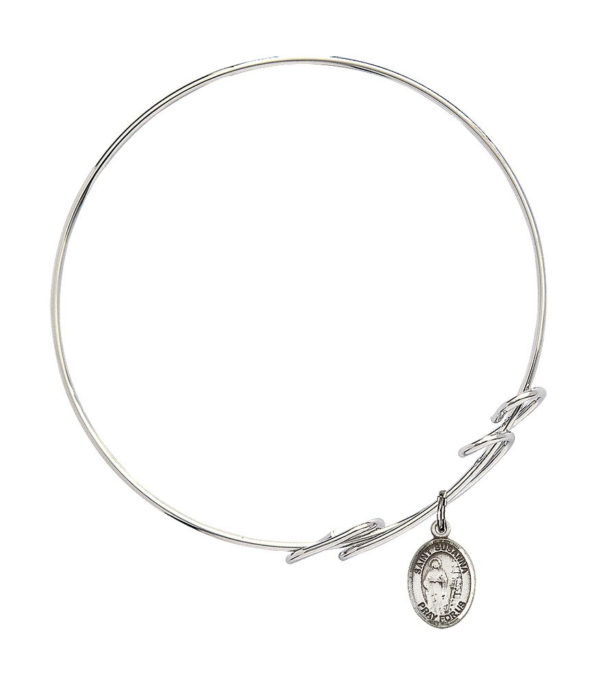 Sterling Silver Round Double Loop Bangle Bracelet with St. Susanna Charm - Elegant Jewelry for Women, Perfect for Gifts, Parties & Everyday Wear