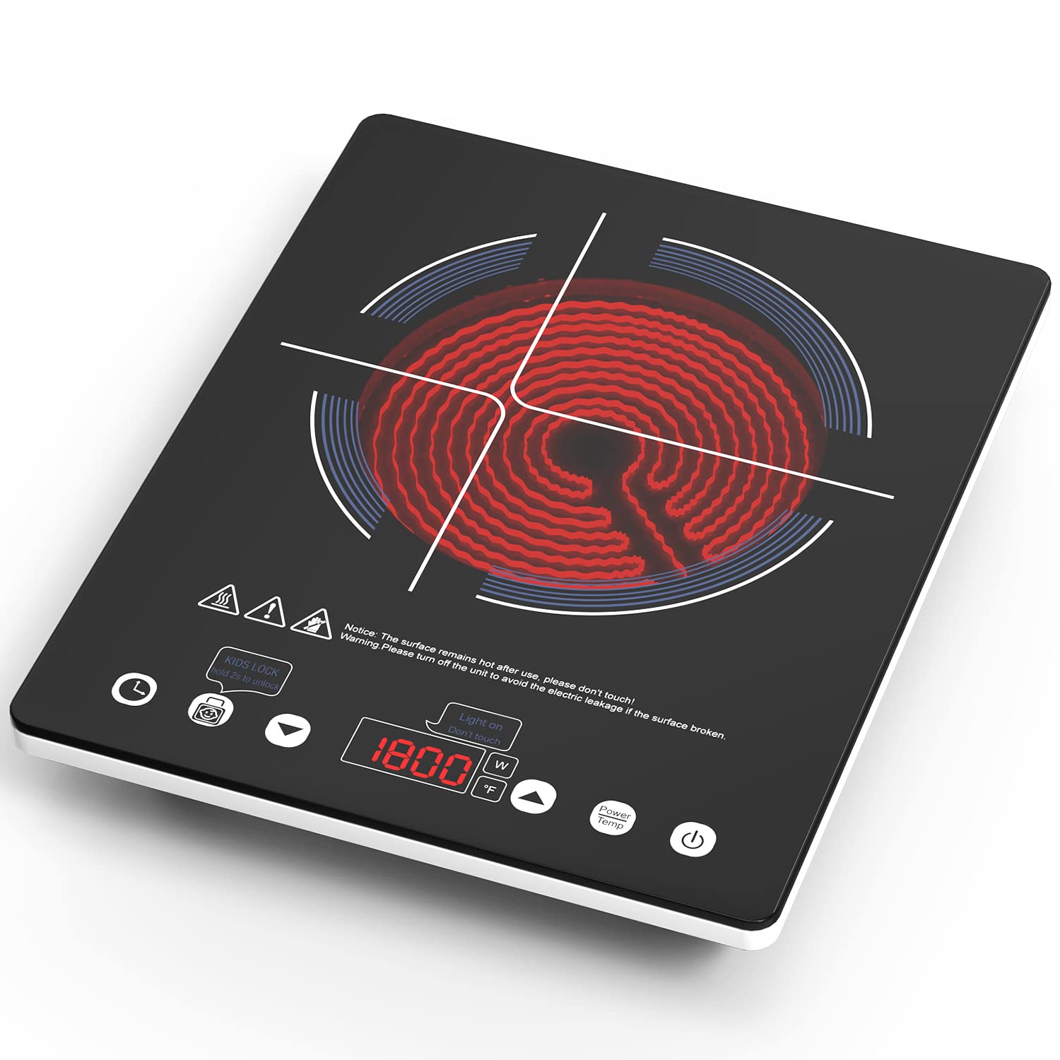 VBGK 1800W Portable Induction Cooktop - 110V Electric Stove Top with LED Touch Control, 9 Power Levels, Child Lock & Timer, Overheat Protection - Perfect for Dorms, Apartments, RVs & Small Kitchen Cooking