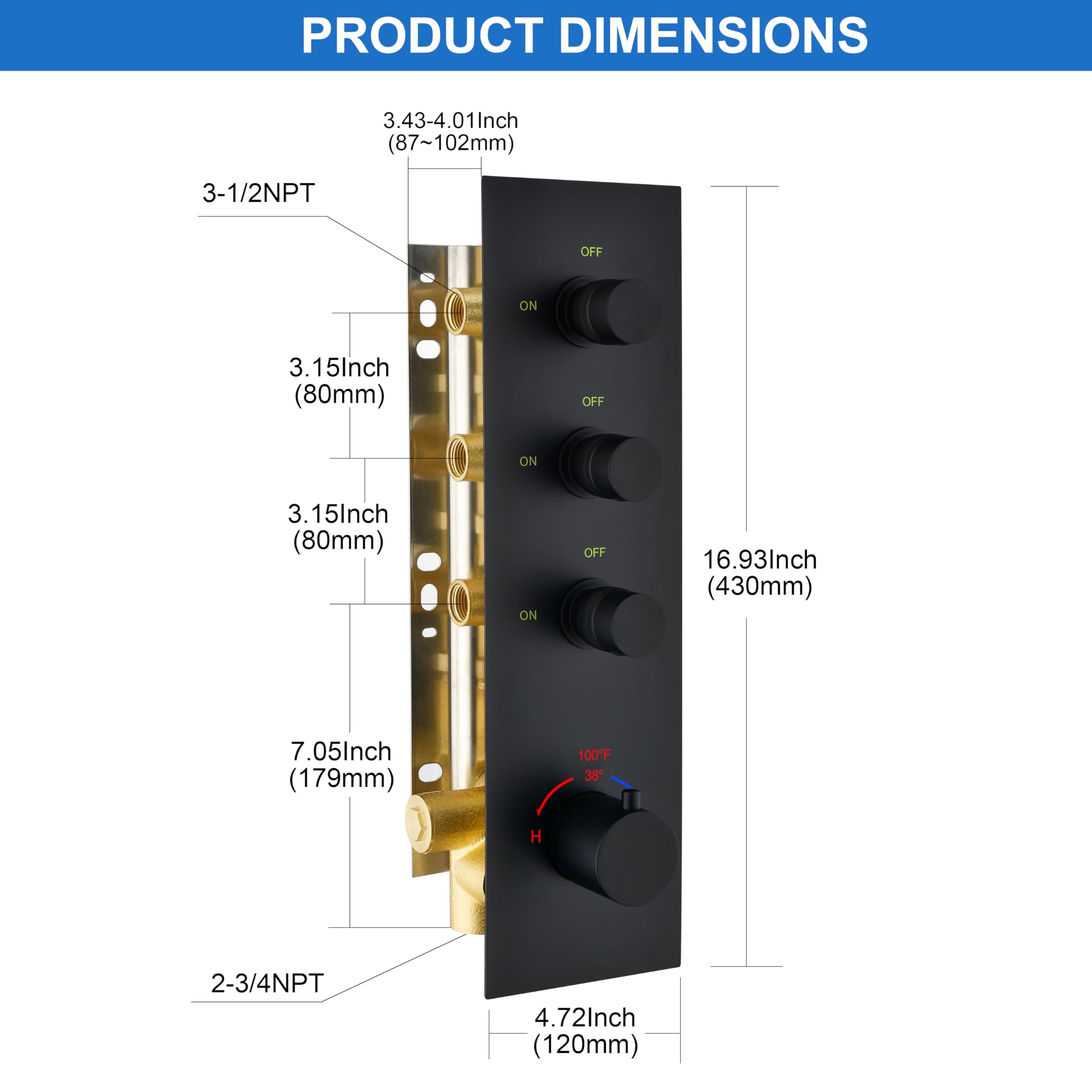 3-Way Shower Diverter Valve Matte Black - Thermostatic Mixer Brass Valve with 3 Functions & Flow Control - Perfect for Shower Arm Kits & Bathroom Renovations - Ideal for Spa-Like Showers, Water Conservation & Multi-Head Installations