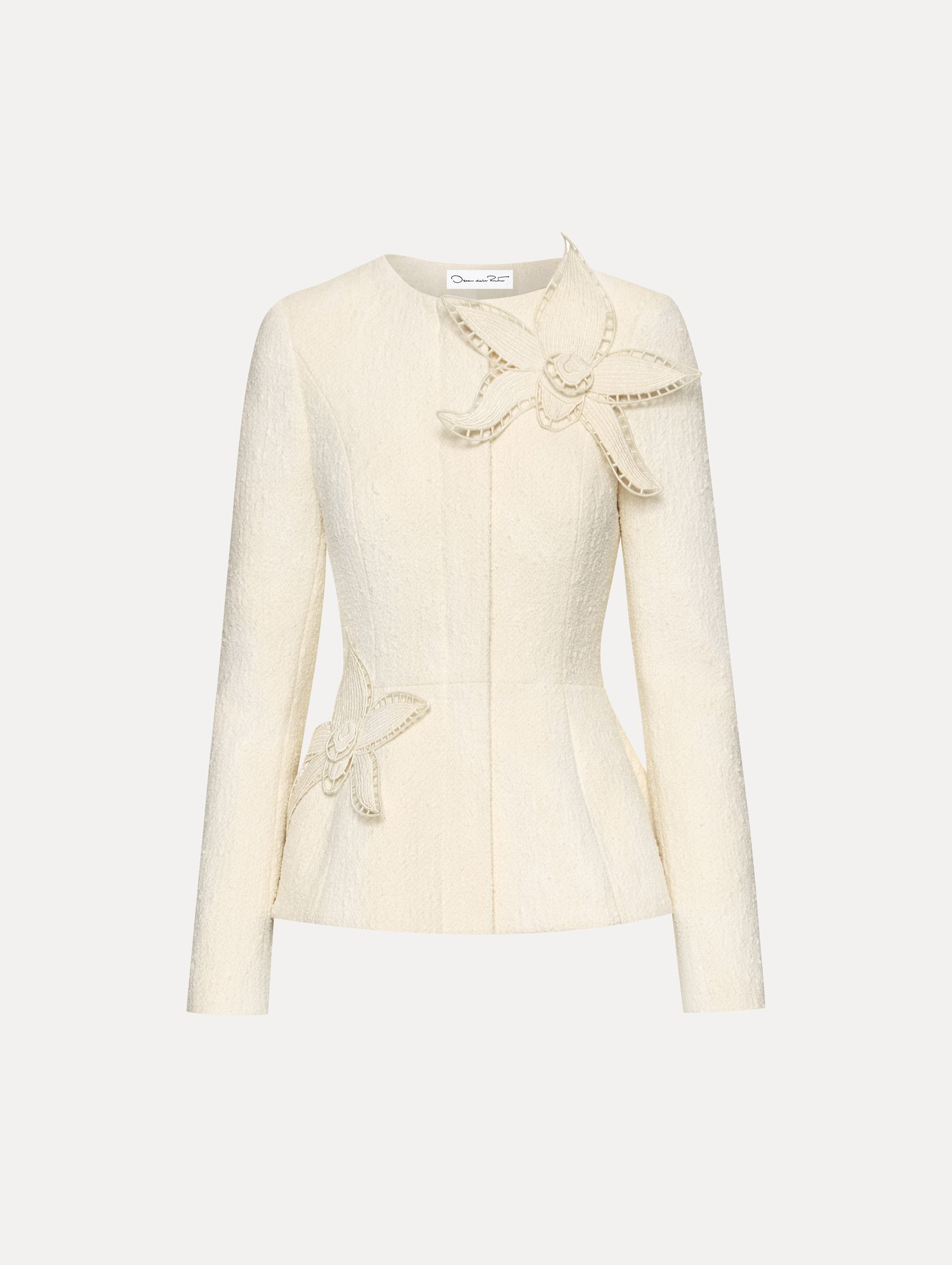 Elegant Orchid Embroidered Tweed Jacket for Women - Vintage Floral Blazer Coat for Office, Party & Special Occasions