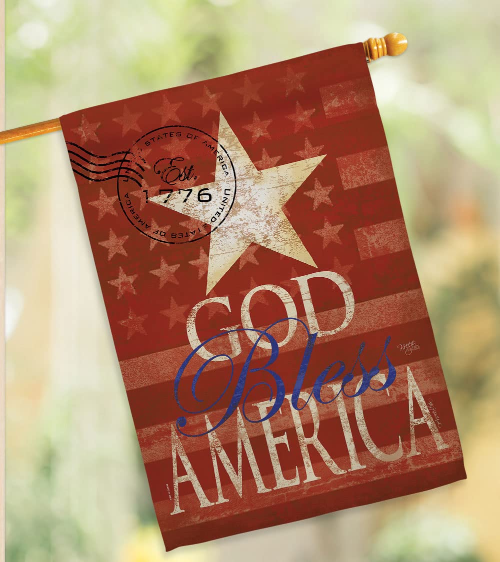 Patriotic God Bless America Flag Set w/Flagpole for Home & Garden Decor
