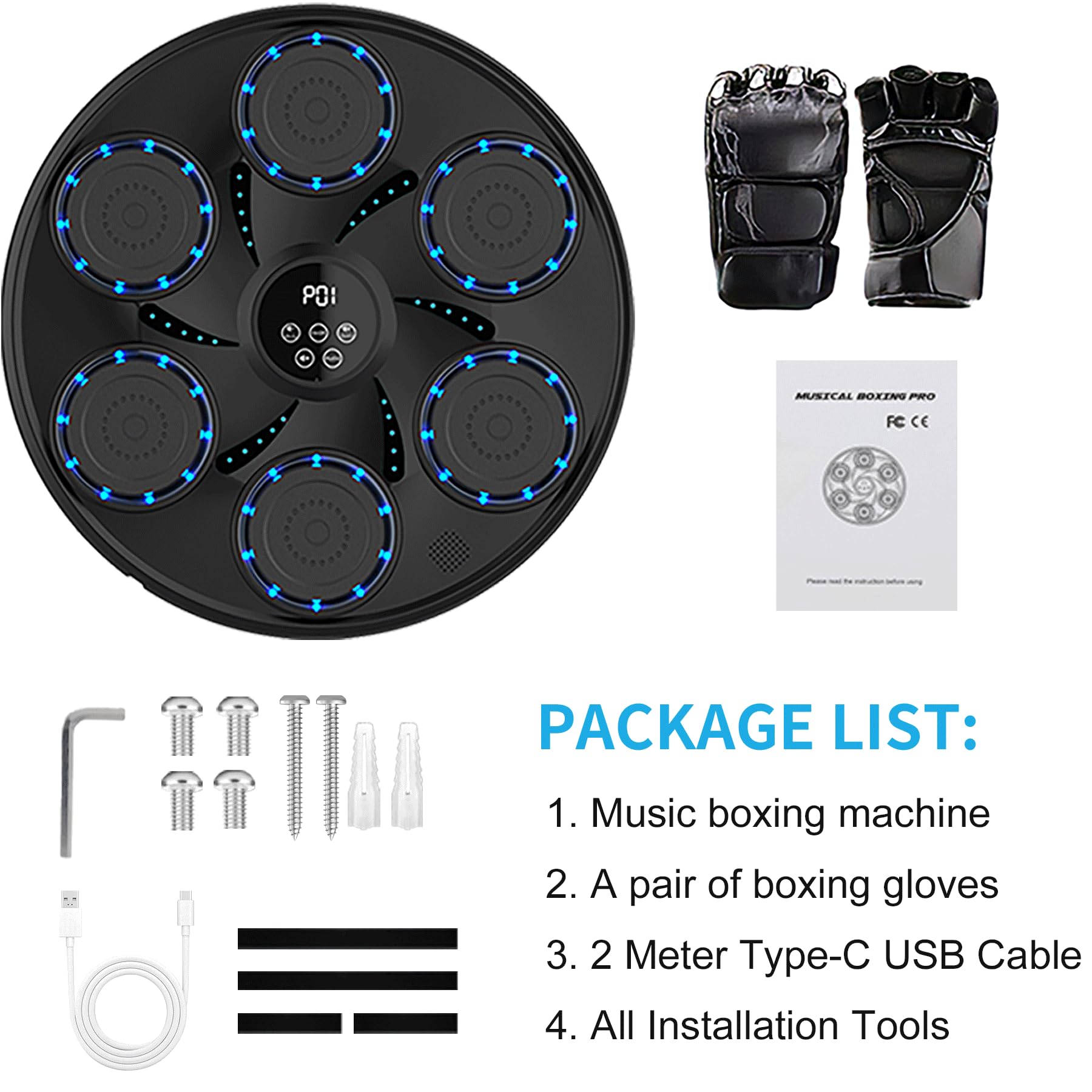 Electronic Music Boxing Machine for Adults & Kids - Large Interactive Punching Pad Trainer with Boxing Gloves, 9 Modes & 9 Speeds, Wall Mounted - Perfect for Home Gym, Fitness Training & Stress Relief