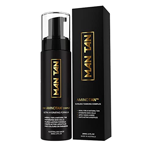 MAN TAN AMINOTAN™ Sunless Tanner for Men - Best Clear Self Tanning Mousse | Natural Looking Tan for Face & Body | Gym, Beach & Special Occasions