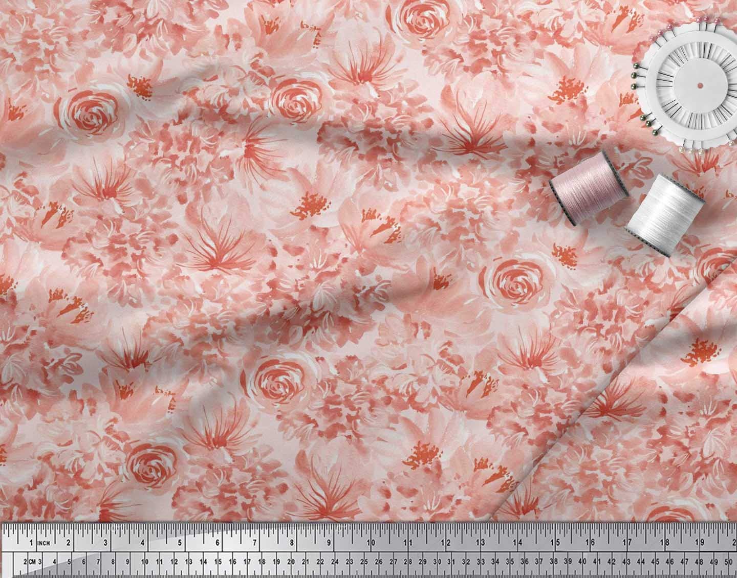 Soimoi Moss Georgette Pink Fabric by The Yard - 42 Inch Wide Rose & Peony Flower Printed Textile for Dresses, Blouses, Scarves & DIY Fashion Projects - Romantic Floral Pattern Fabric for Sewing & Crafting