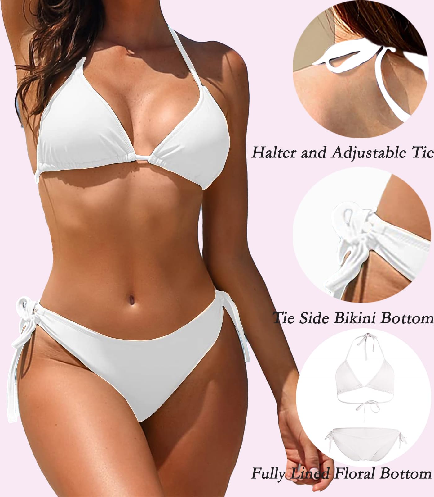 Sexy Women's 2 Piece Bikini Set - Halter Triangle Top & Cheeky String Thong Swimsuit for Beach, Pool Party & Summer Vacation