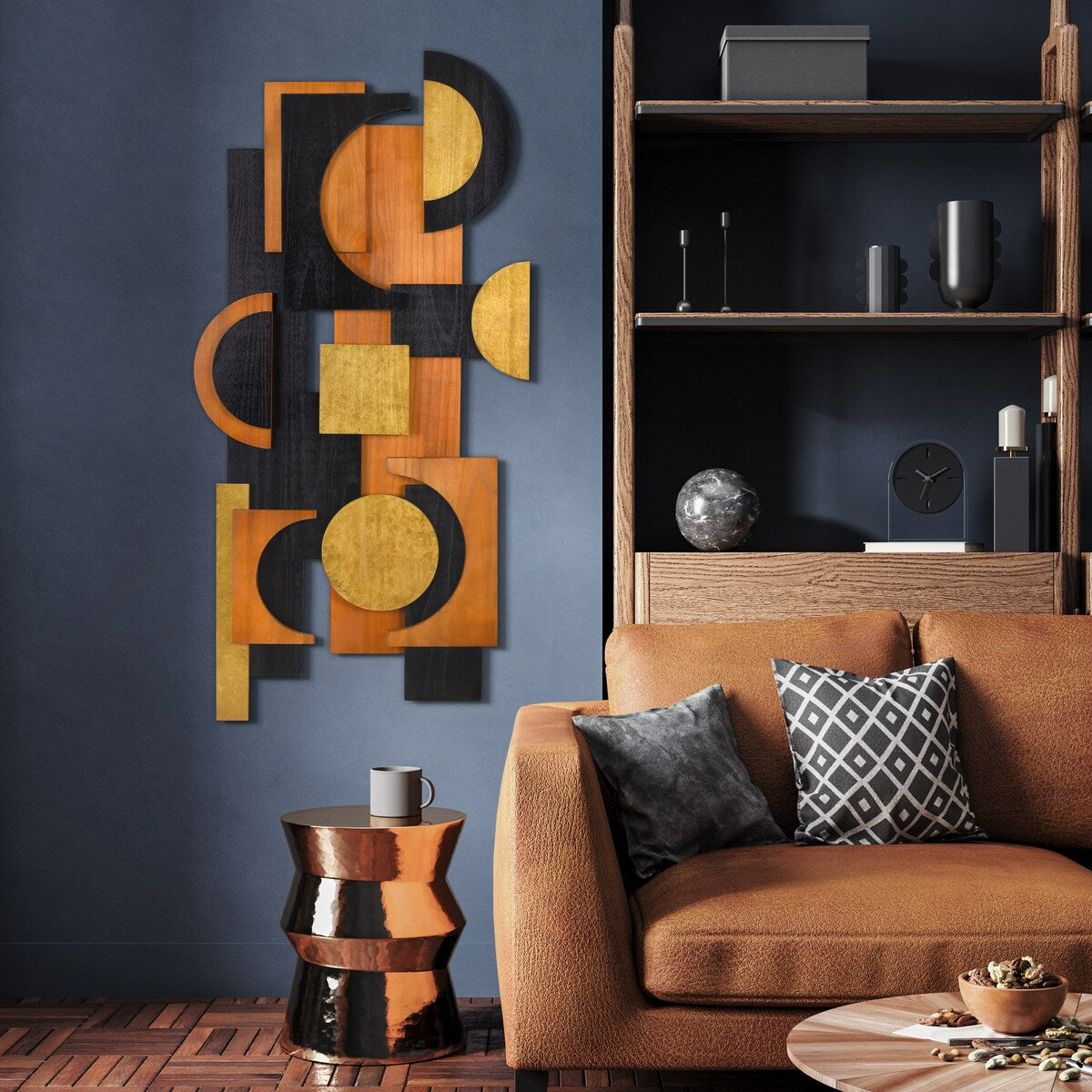 Handmade Dimensional Solid Paulownia Wood Abstract Wall Art - Amber Embraces Collection - Perfect for Living Room, Bedroom & Office Decor