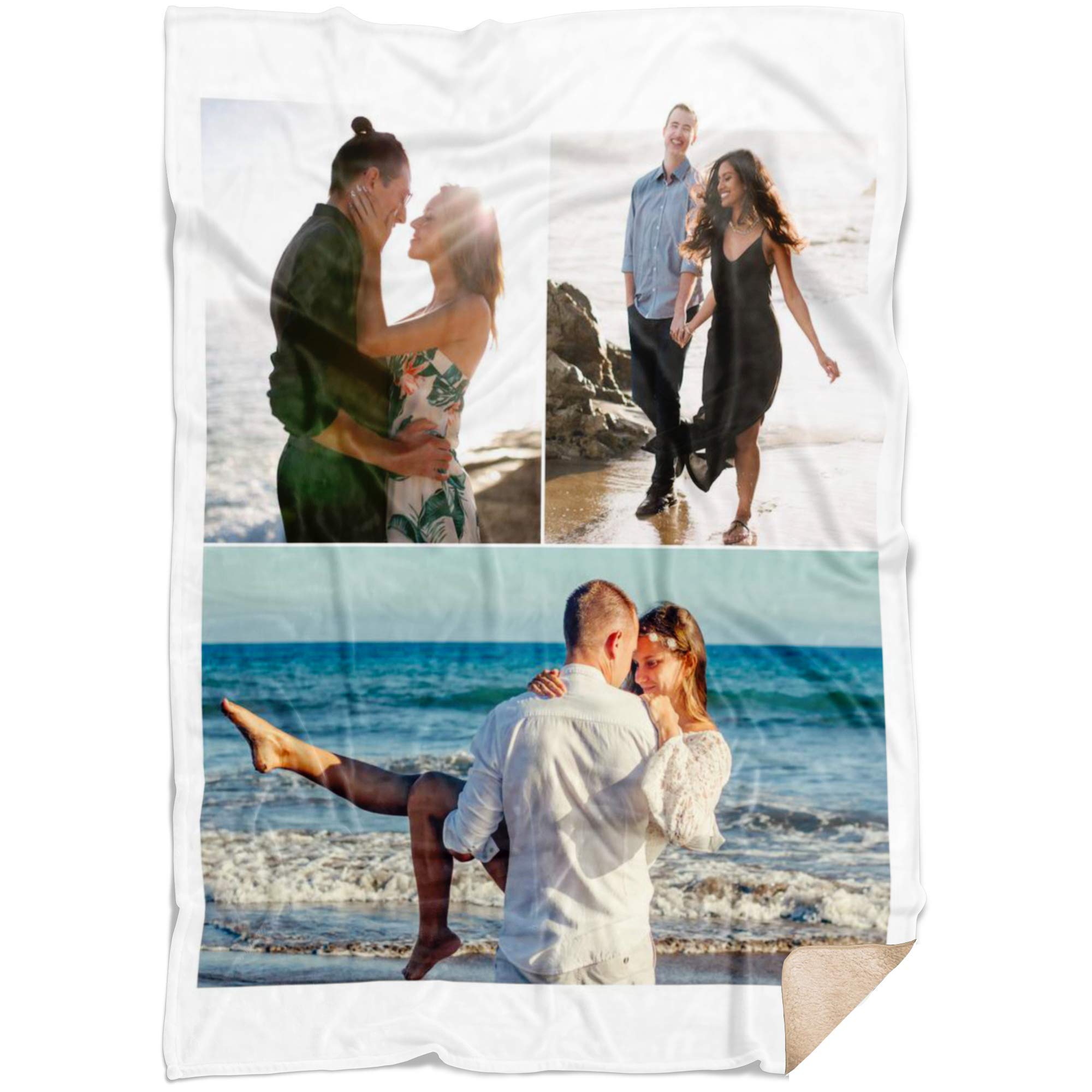 **Custom Photo Fleece Blanket - Personalized Throw Blanket with 3 Image Collage, Super Soft Sherpa Fleece (60