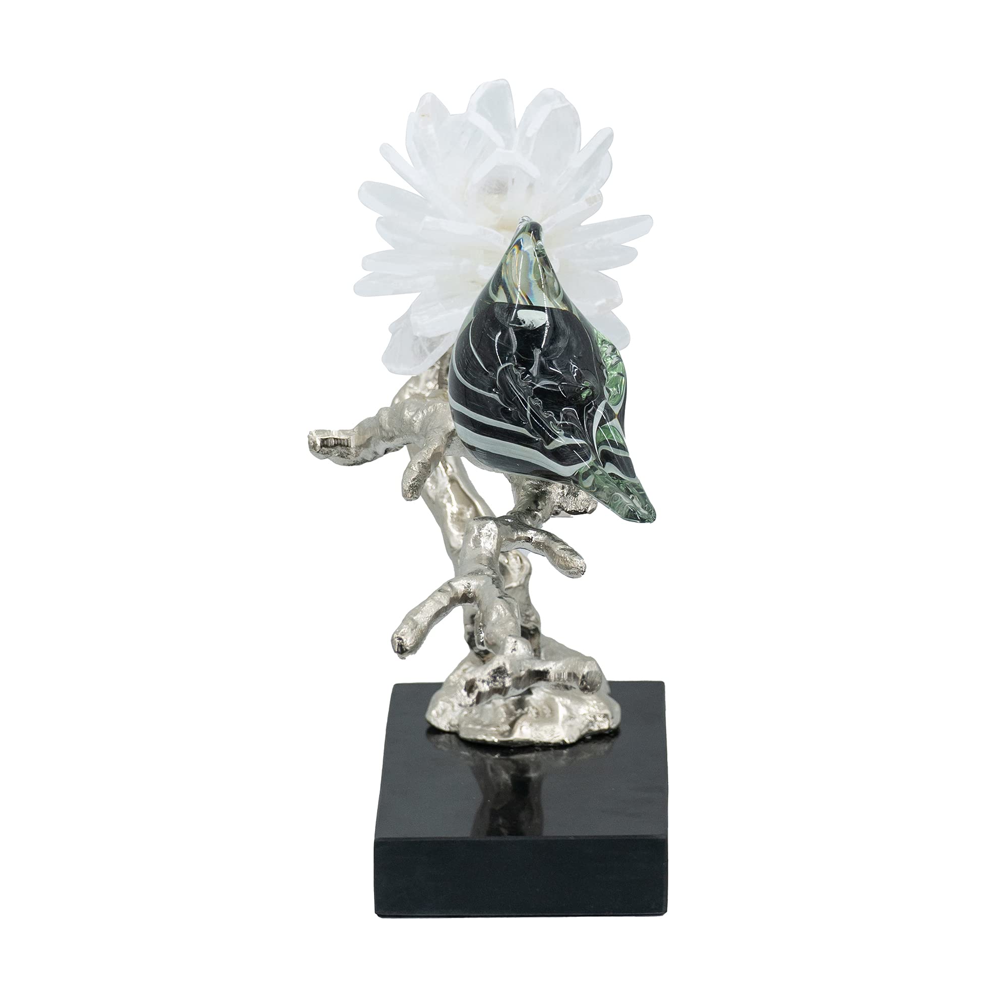 A&B Home Aluminum Candle Holder with Marble Stand - Glass Bird & Selenite Flower Tree of Life Design - 25x5x10 Inch - Elegant Table Top Centerpiece for Living Room, Console Table, Entryway - Perfect for Home Decor, Wedding Centerpieces & Holiday Decorations