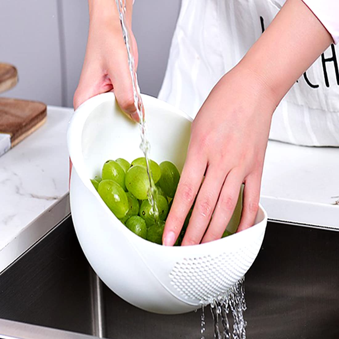 Premium Rice Washer Strainer & Colander - Kitchen Rice Bowl Drain Basket for Washing Rice, Fruits, Vegetables - Pink | Perfect for Meal Prep, Cooking & Healthy Eating
