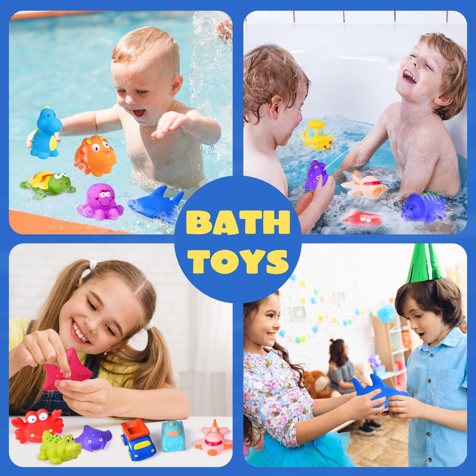 24-Piece Fun Little Bath Toys Set for Toddlers - Sea Animals & Cars Squirter Toys, Non-Mold Bathtub Toys with Storage Bag - Perfect for Baby Bath Time, Pool Play & Kids Party Favors (Ages 1-3)