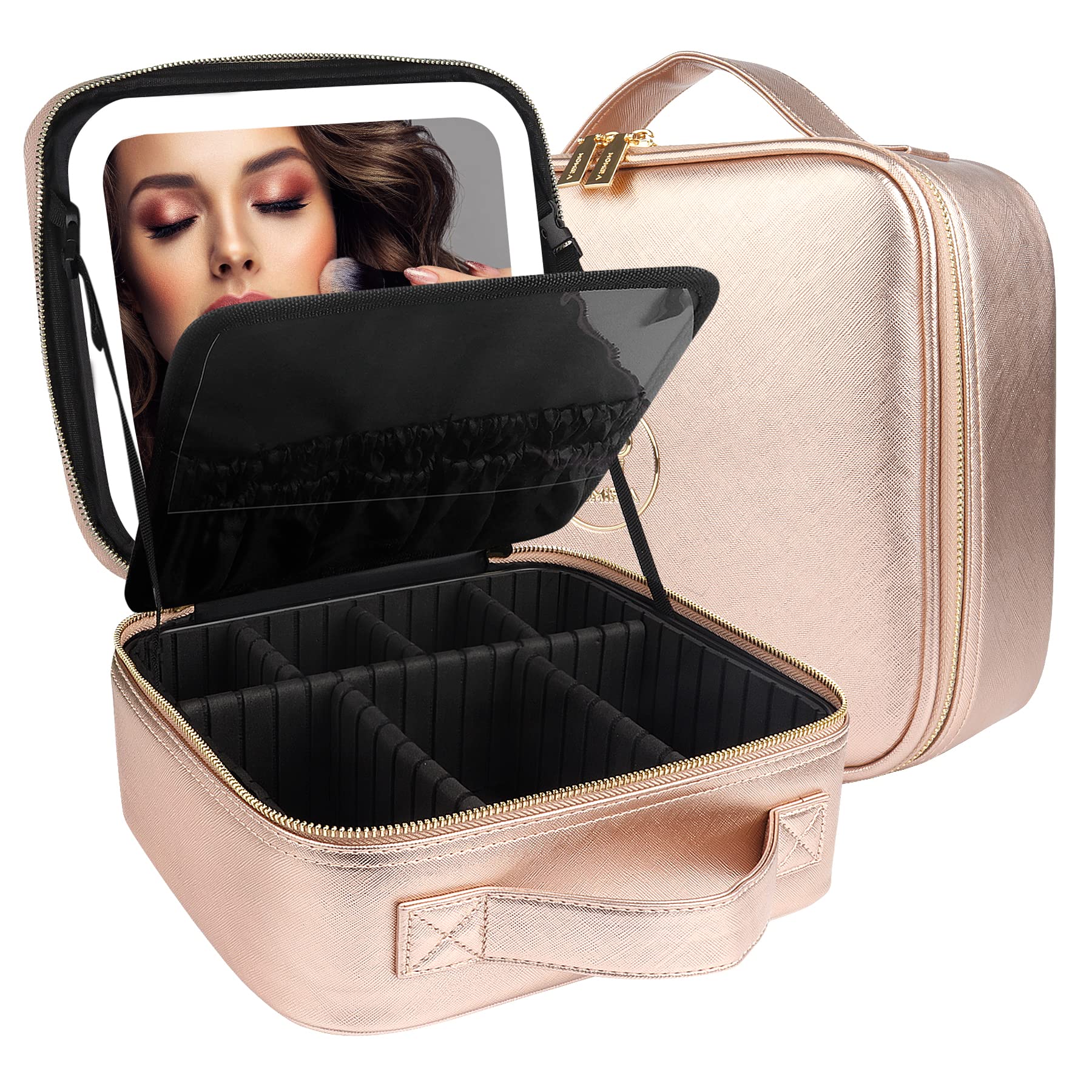 Premium MOMIRA Travel Makeup Bag with LED Mirror - Large Cosmetic Organizer, 3 Adjustable Lighting Modes & Waterproof Design - Perfect for Travel, Home Use & Gift Giving