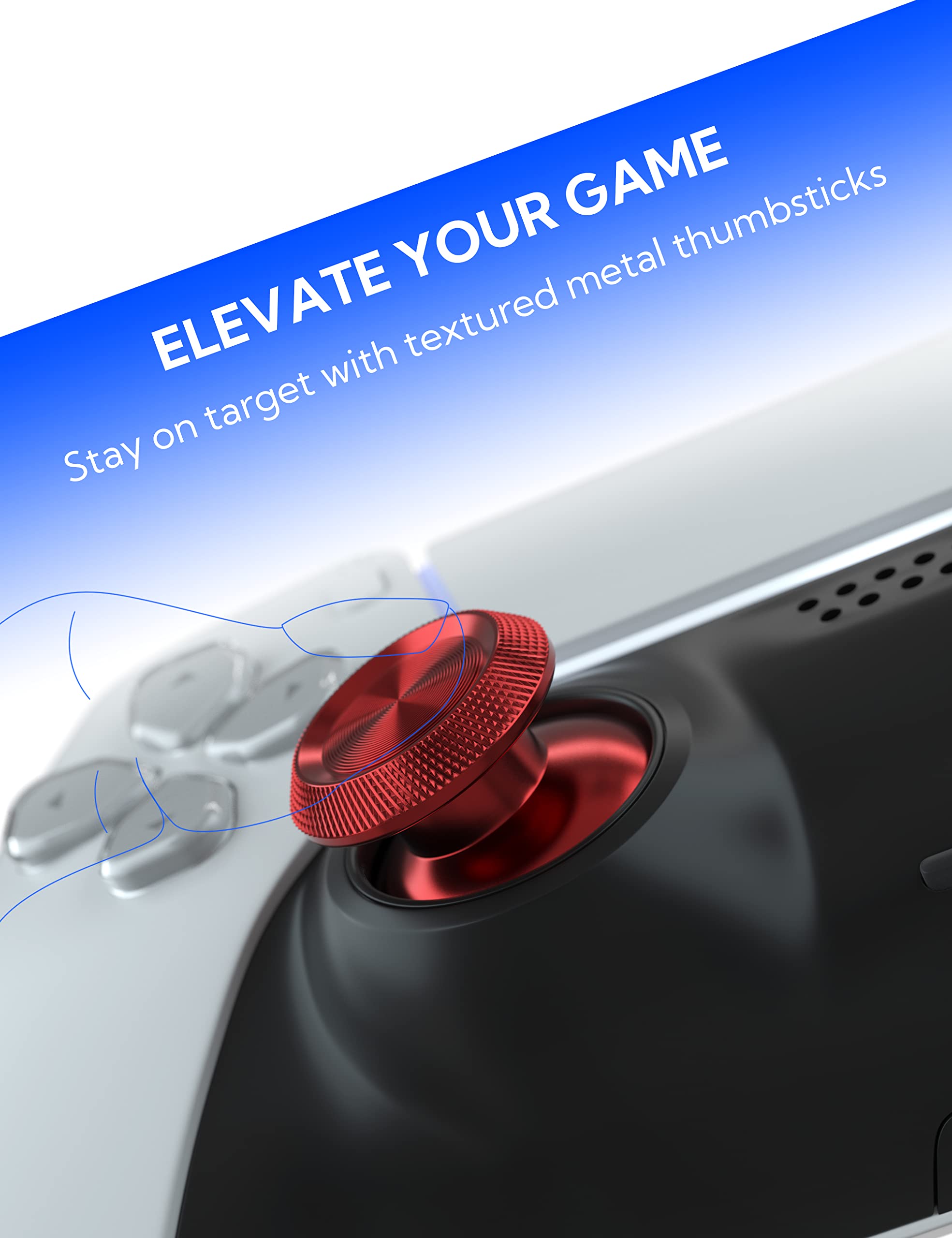 PS5 Metal Thumbsticks - Aluminum Joystick Replacement Kit for Dualsense Controller (Red) - Enhanced Gaming Experience