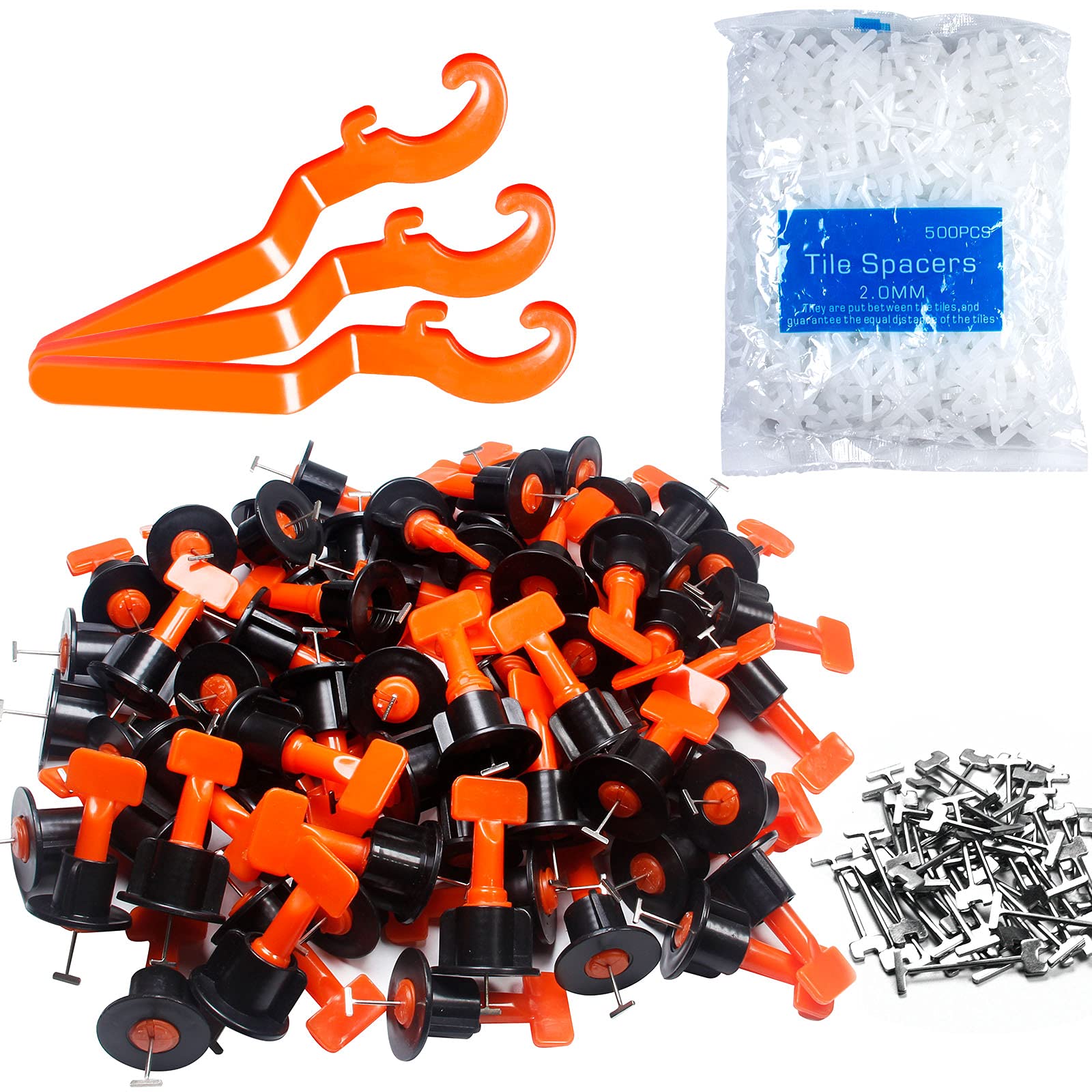 Professional Tile Leveling System Kit - 100pcs Reusable Tile Levelers + 500pcs 1/12