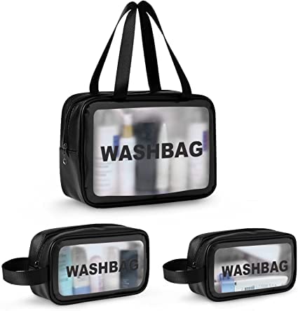 DEE SONS Waterproof Faux Leather Makeup Bag for Women - Travel Toiletry Organizer Pouch for Cosmetics, Brushes & Skincare (Black, 3-Pack) - Perfect for Gym, Vacation & Daily Use
