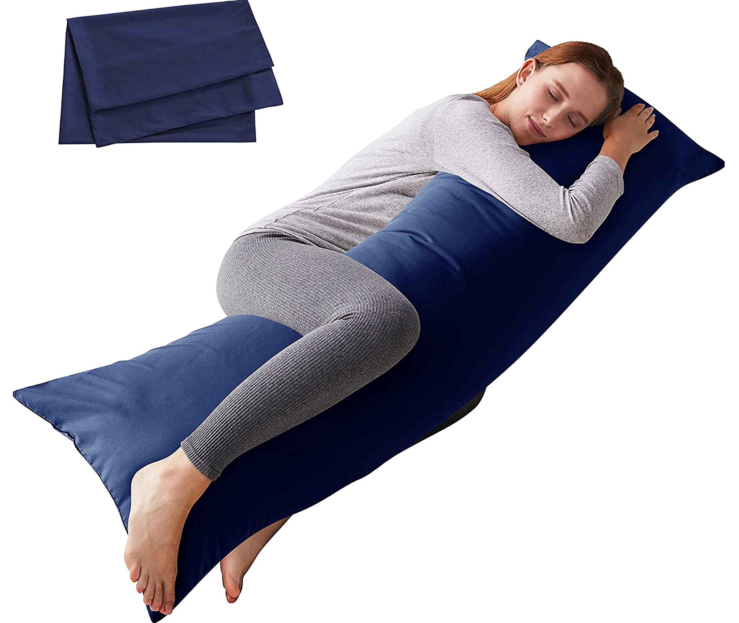 ELNIDO QUEEN Body Pillow with Removable Pillowcase - 20x54 Inch Soft Long Bed Pillow for Adults - Breathable Full Body Support Pillow for Side Sleepers, Pregnancy & Back Pain Relief - Navy Blue - Perfect for Sleeping, Lounging & Comfort