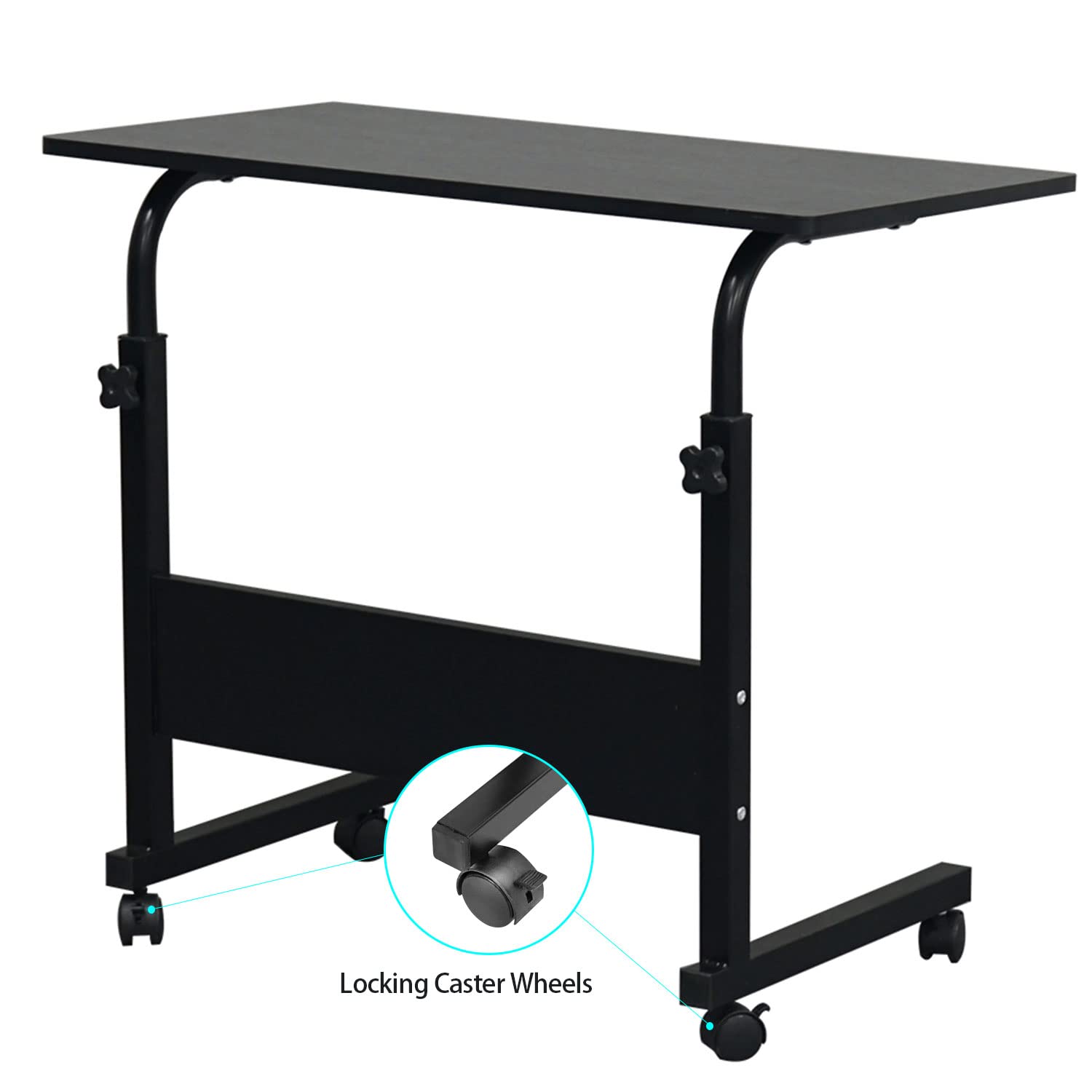 Adjustable Height Mobile Laptop Desk Cart with Wheels - Portable Rolling Laptop Stand for Home Office, Bed, Couch & Sofa - Ergonomic Computer Table with Tray for Work, Study & Relaxation (Black, Small Size)
