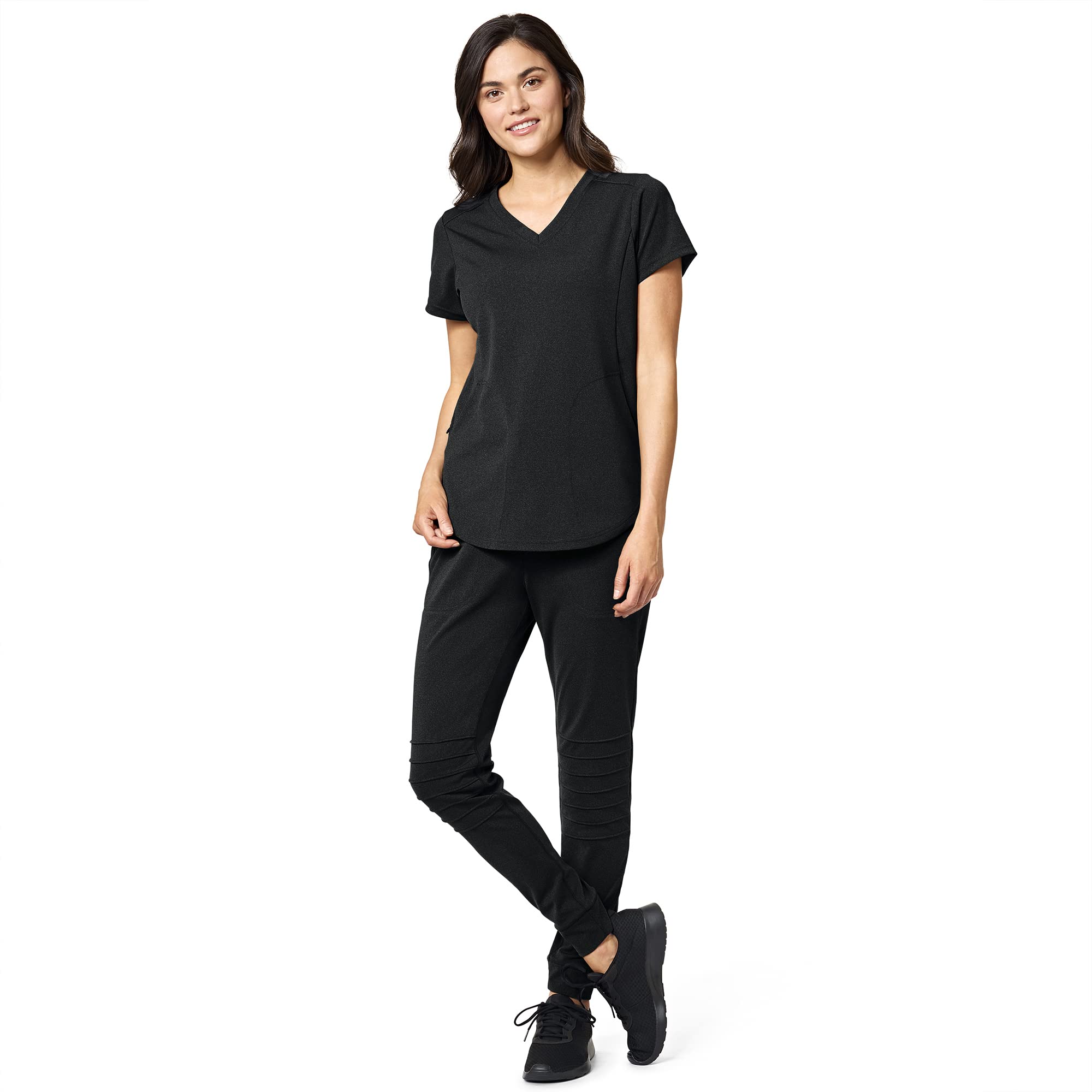 WonderWink MOTO Women's V-Neck Top & High Waist Power Pant Scrub Set with Badge Reel - Comfortable Medical Uniform for Nurses, Doctors & Healthcare Professionals - Perfect for Hospital Shifts & Clinical Work