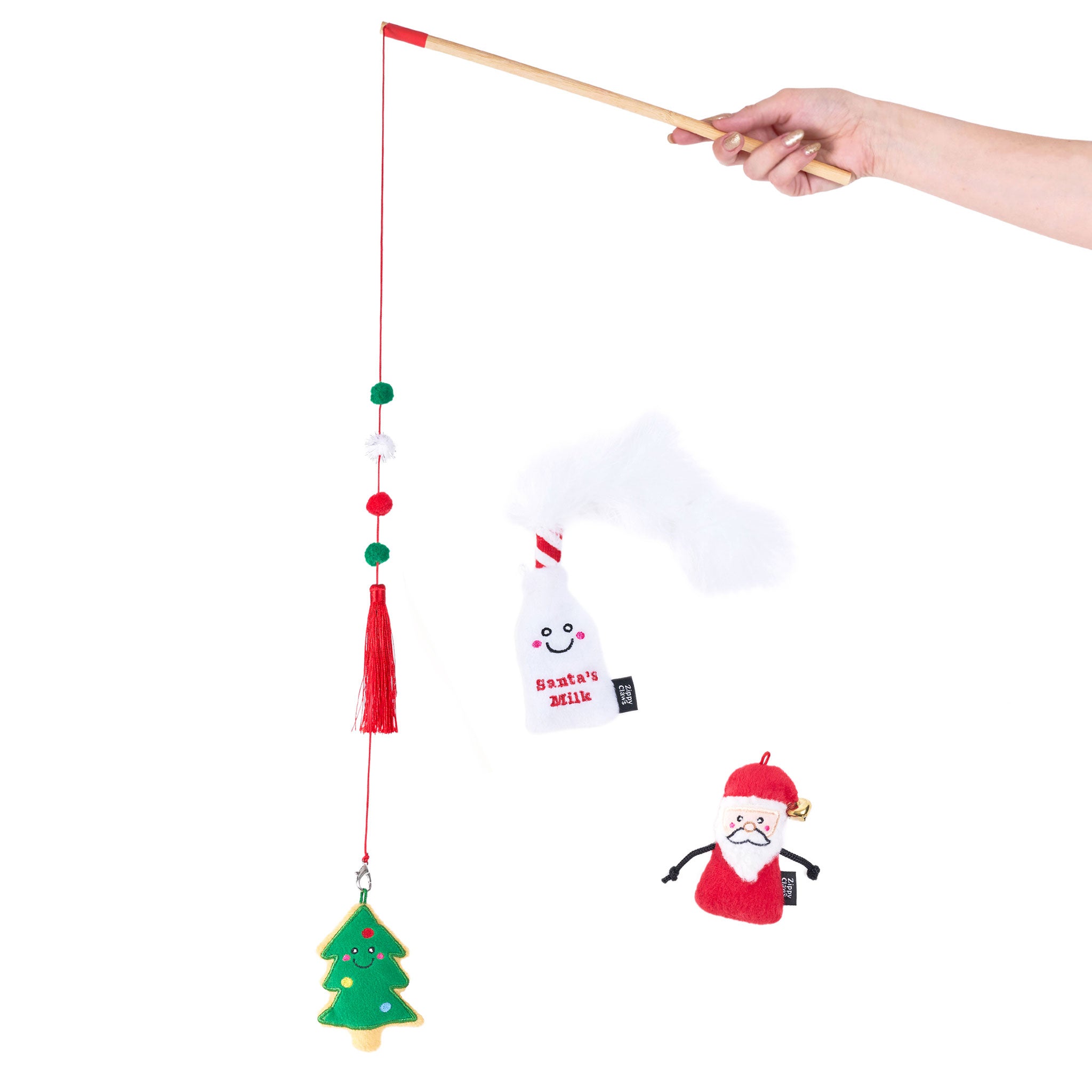Zippy Claws Interactive Cat Toy with Feathers - Christmas Santa Cookie Design for Indoor Play, Exercise & Bonding with Your Kitten