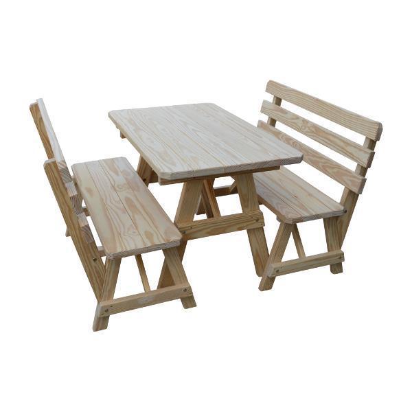 6ft & 8ft Yellow Pine Wood Picnic Table with 2 Backed Benches - Outdoor Dining, Backyard BBQ, Park & Camping Furniture for Family Gatherings