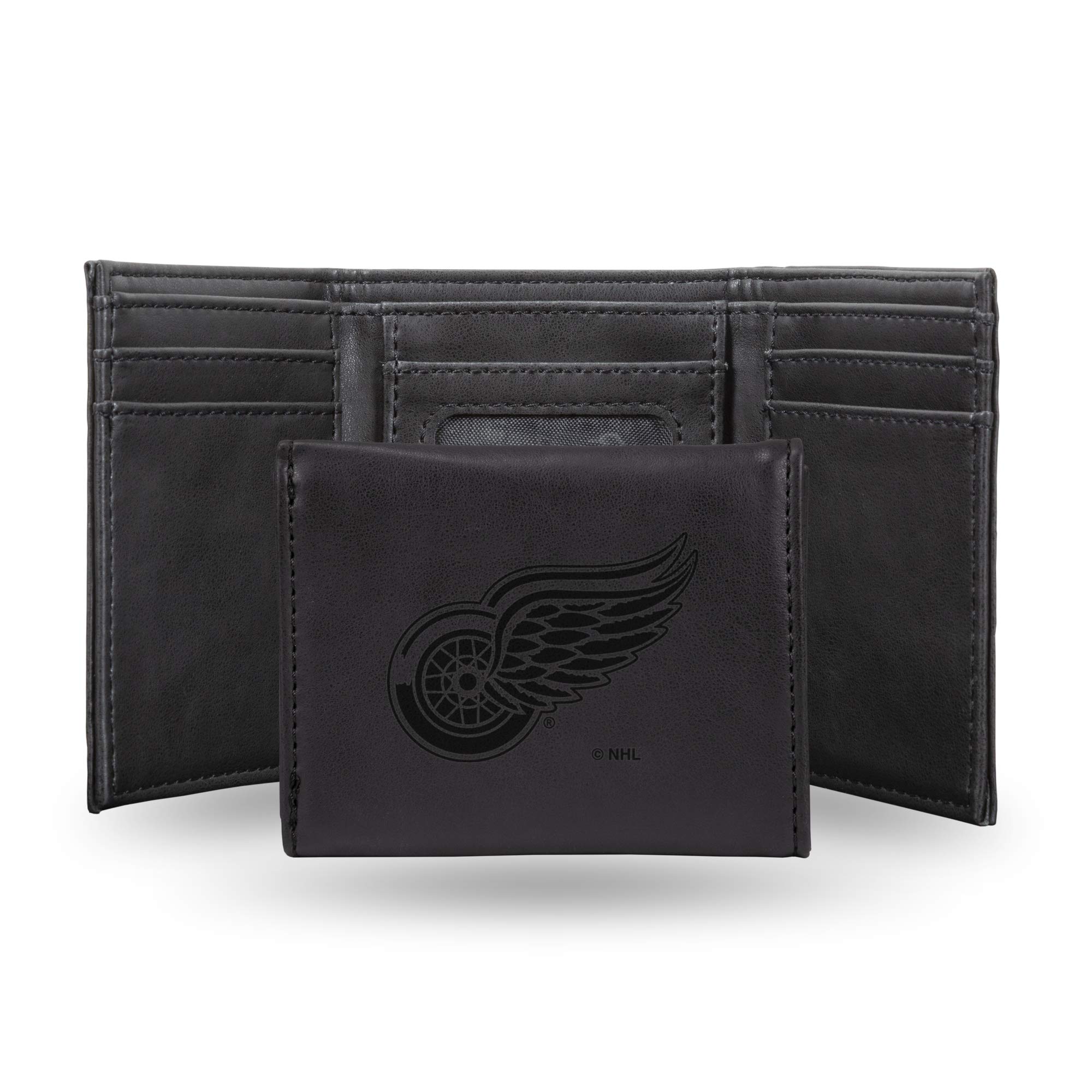 Detroit Red Wings NHL Laser Engraved Tri-Fold Leather Wallet for Men - Brown RFID Blocking Bifold Wallet - Perfect for Hockey Fans, Game Day & Everyday Carry