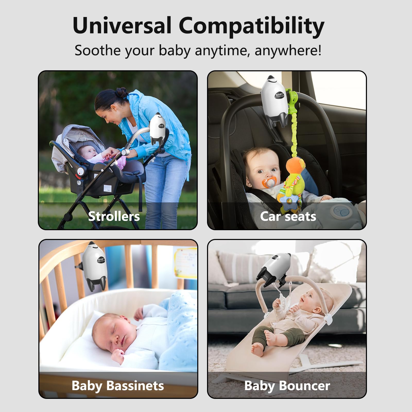QNHMPW Portable Baby Rocker & Bouncer - Adjustable Speed USB Rechargeable Vibrating Soother for Newborns | Gentle Rocking for Strollers & Prams | Perfect Baby Sleep Aid & Essential Gift for Parents | Ideal for Nursery, Travel & Soothing Fussy Babies