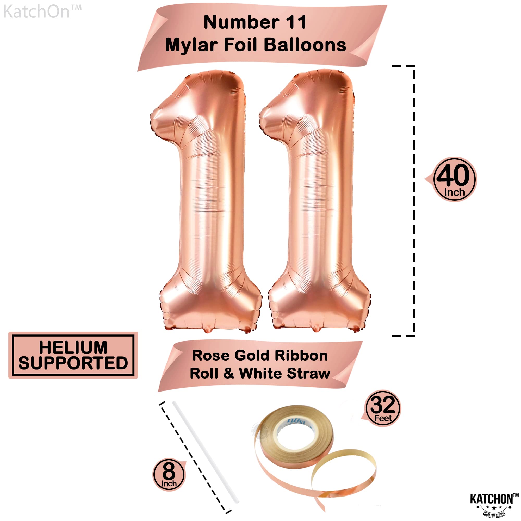 KatchOn Giant Rose Gold 11 Balloons - 40 Inch | Happy 11th Birthday Decorations for Girls | Rose Gold Number Balloon for 11 Year Old Birthday Party | Perfect for Birthday Photos, Cake Smash, and Party Backdrops