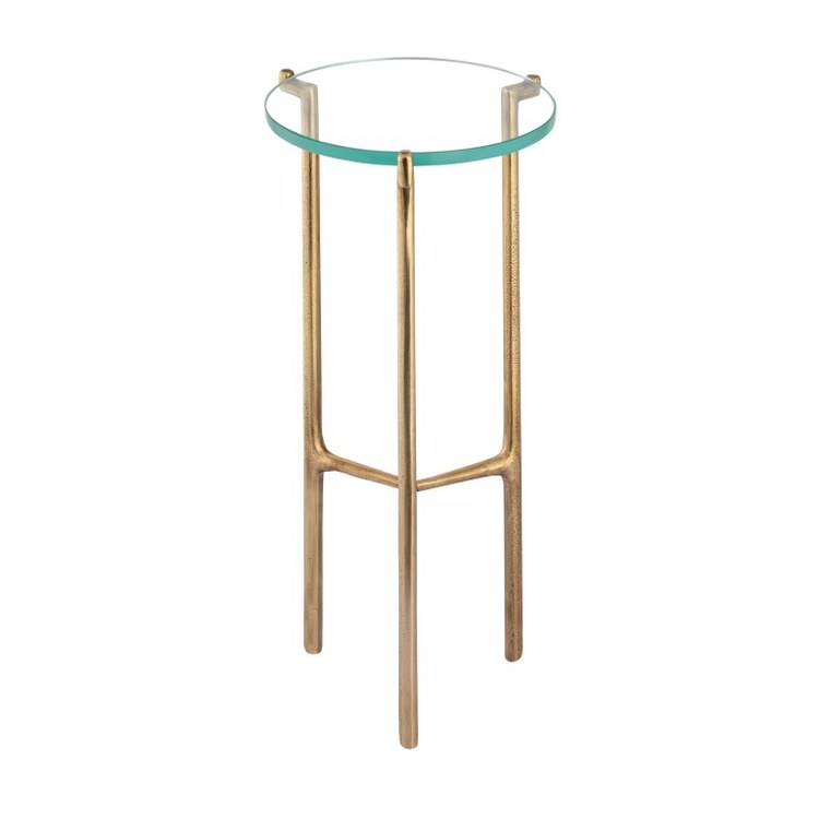 Stylish Accent Table with Bump Out Design - 9.75 x 22.5 Inches in Brass & Clear Glass - Perfect for Living Room, Bedroom, or Entryway Decor