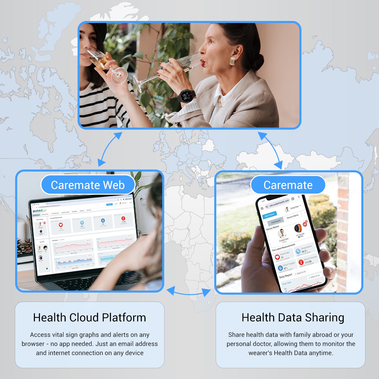 Smart Health Watch with Fall Detection, Heart Rate, Blood Pressure & SpO2 Monitoring | 24/7 Vital Signs Tracking | Real-Time GPS & SOS Alert | Perfect for Seniors, Fitness Enthusiasts & Outdoor Activities