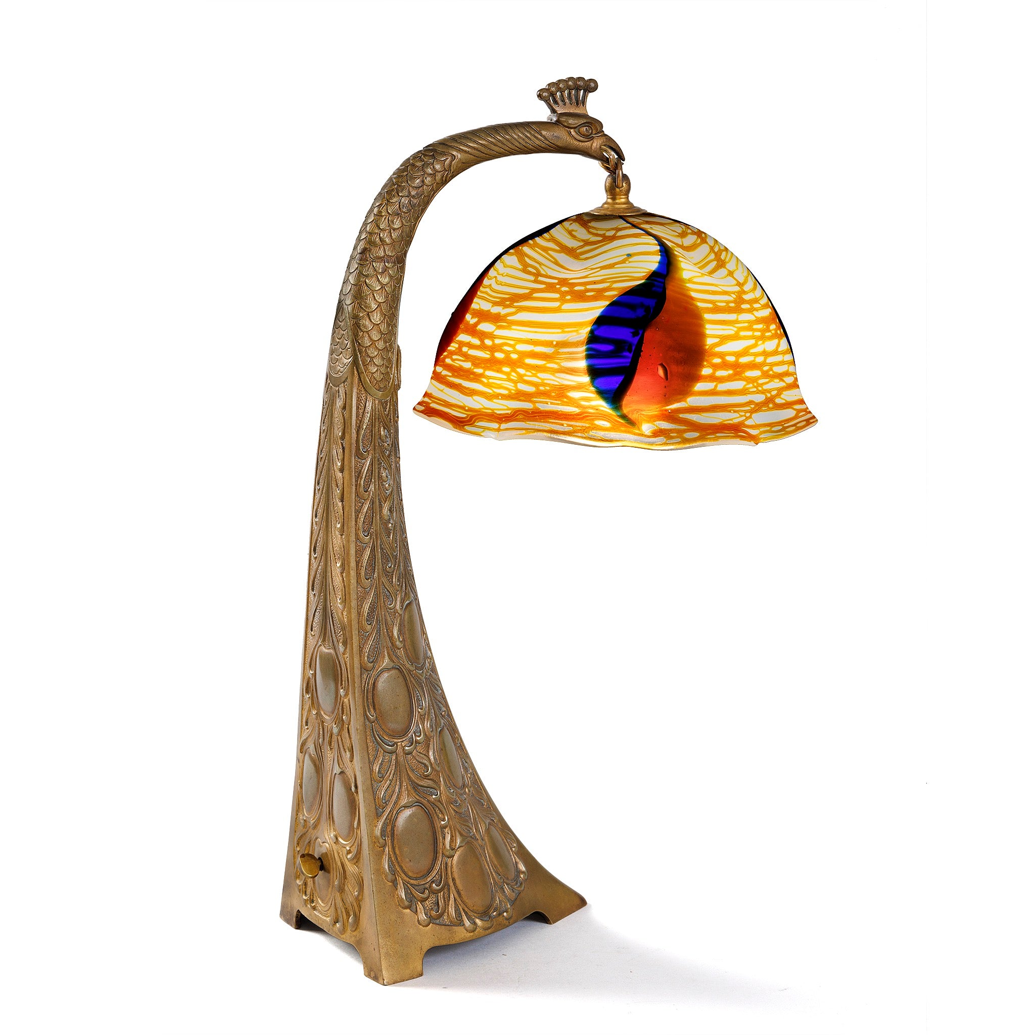 Vintage Loetz Peacock Table Lamp - Art Nouveau Glass Shade, Antique Home Decor for Living Room, Bedroom & Office Lighting