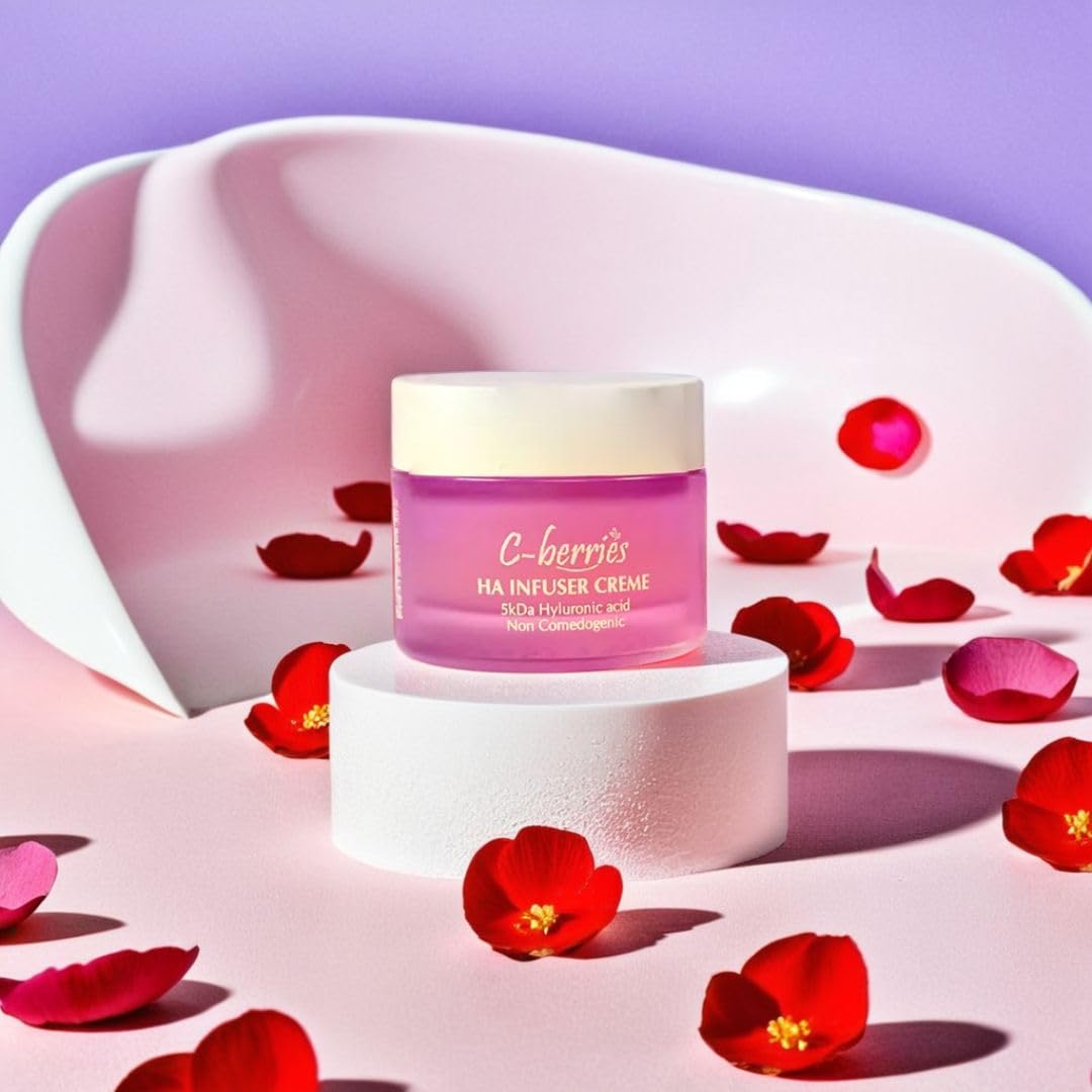 C-berries HA Infuser Cream - 50ml | 5kDa Hyaluronic Acid Face Moisturizer for Dark Spots & Uneven Skin Tone | Non-Comedogenic, Paraben-Free | Day & Night Hydration for Dry, Sensitive Skin | Perfect for Daily Skincare Routine & Anti-Aging Care
