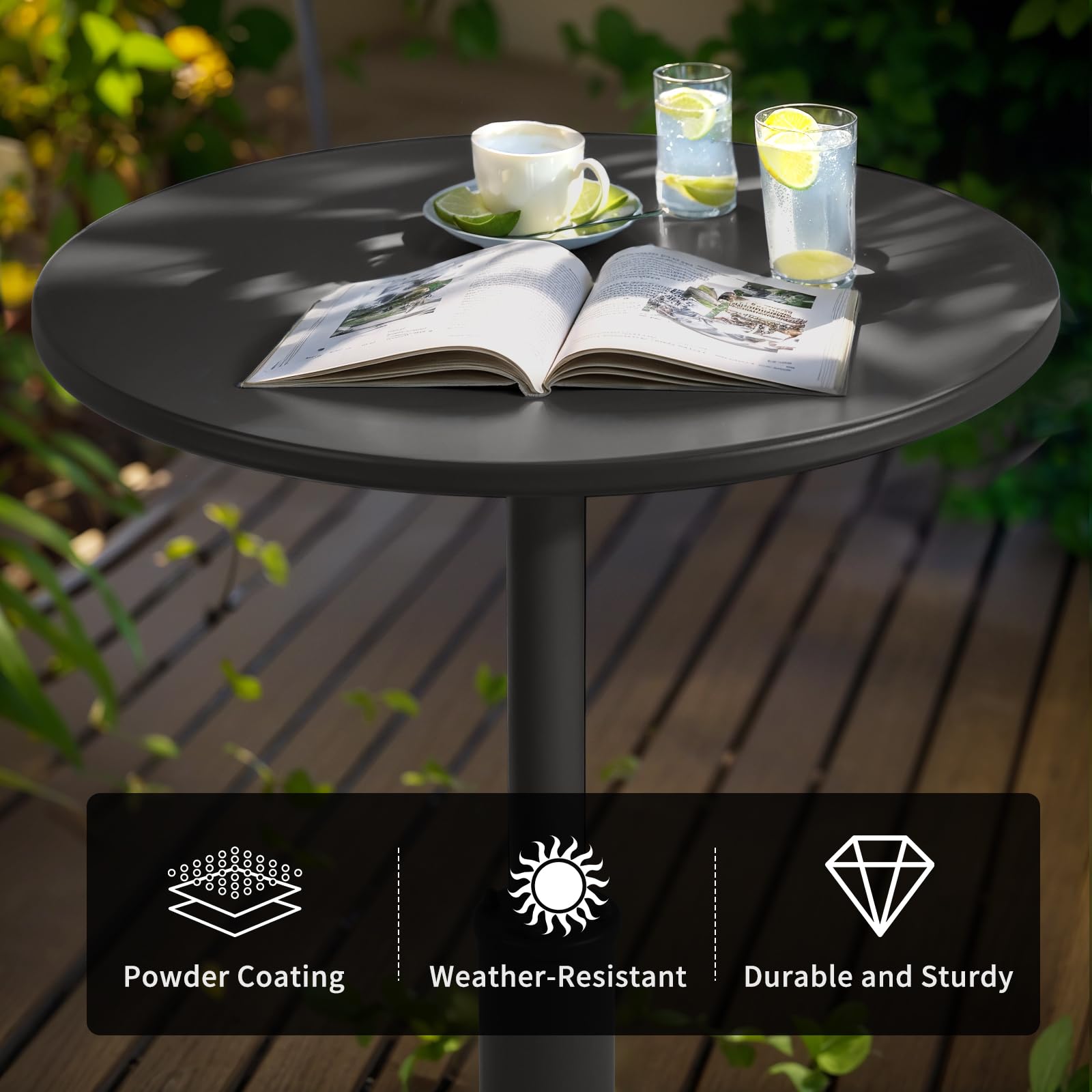 LOKKHAN 37.4 Inch Rustic Industrial Bar Height Table - 23.6 Inch Round Metal Pub Table for Dining Room, Bistro & Cocktail Standing - Matte Black Finish - Perfect for Home Bars, Restaurants & Outdoor Entertaining