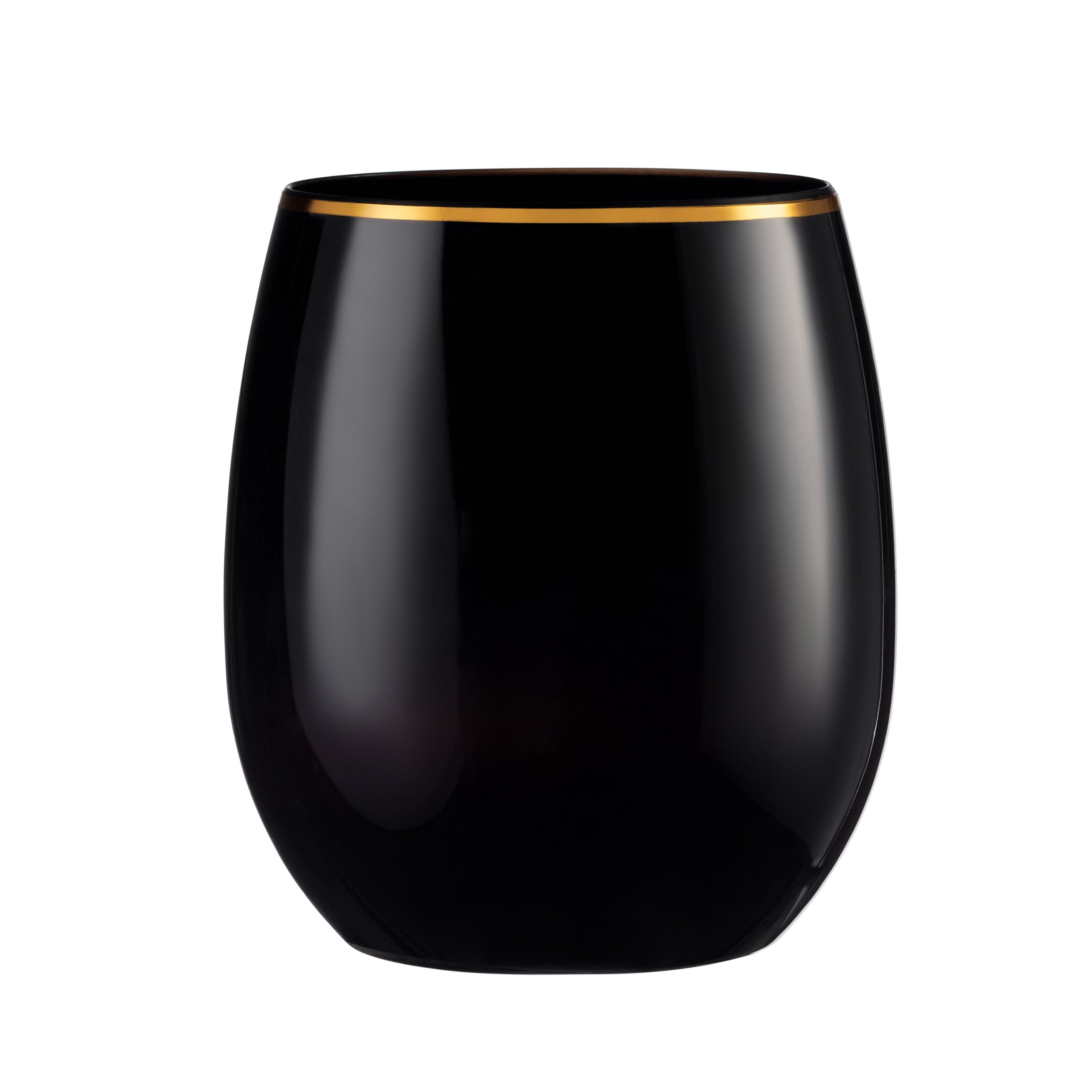 12 oz. Black Stemless Wine Glasses with Gold Rim - Set of 6 | Elegant Modern Barware for Parties, Weddings & Home Entertaining