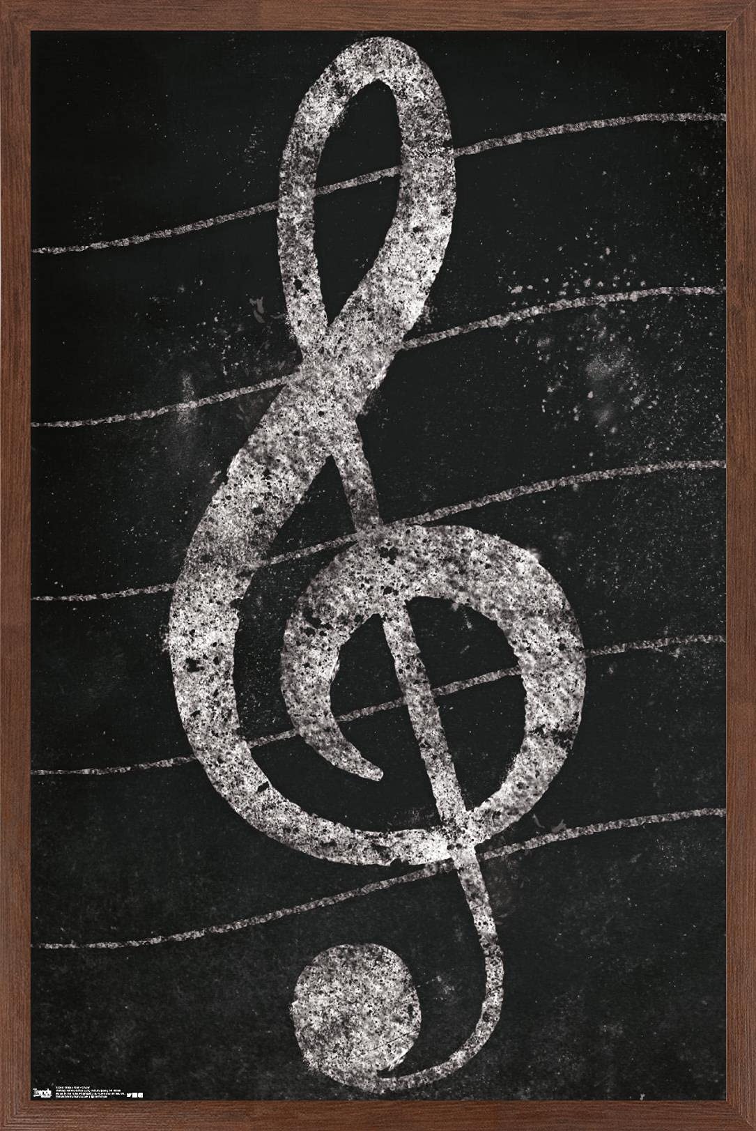 Trends International Treble Clef - Chalkboard Style Music Wall Art Poster, 22.375 x 34 Inches, Mahogany Wood Frame - Perfect for Music Classrooms, Studios & Home Decor
