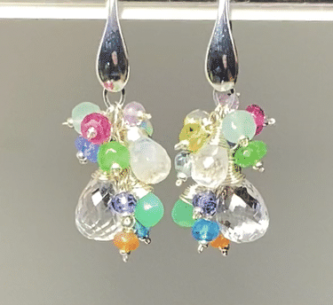 Crystal Quartz Dangle Earrings with Multi Gemstone Cluster in Sterling Silver - Elegant Jewelry for Women, Perfect for Parties, Weddings & Special Occasions